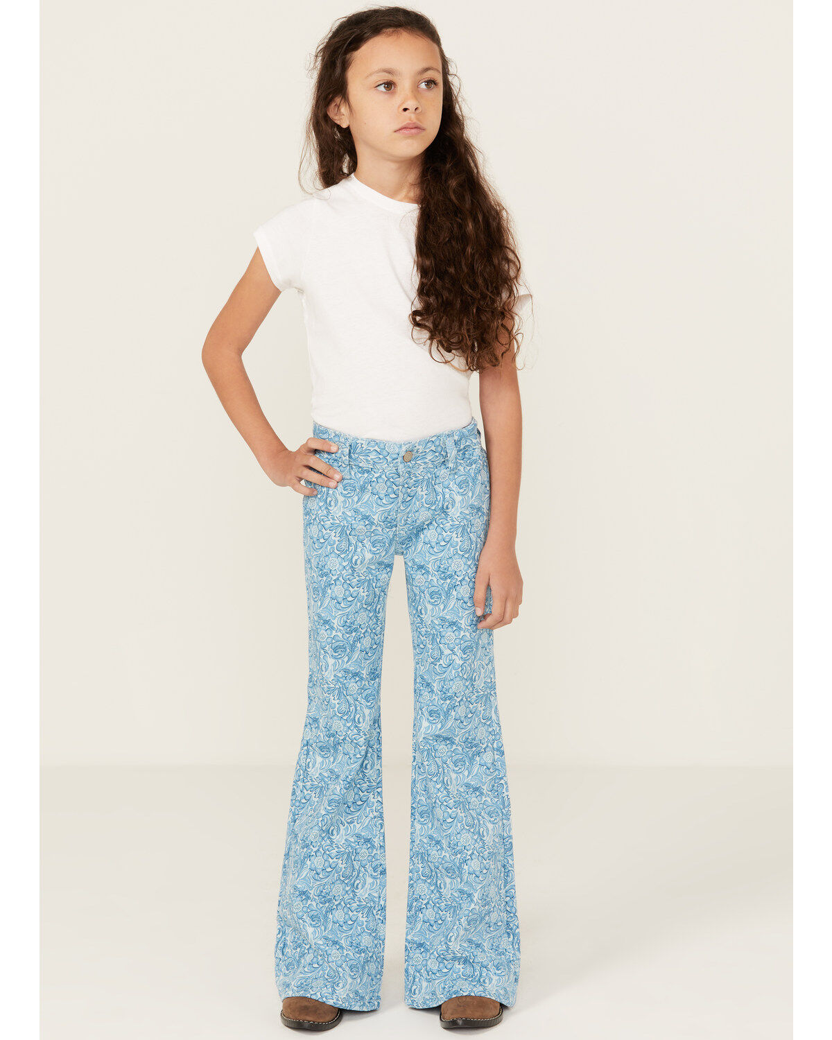 Girls' Panhandle Tooled Button Flare Stretch Denim Jeans