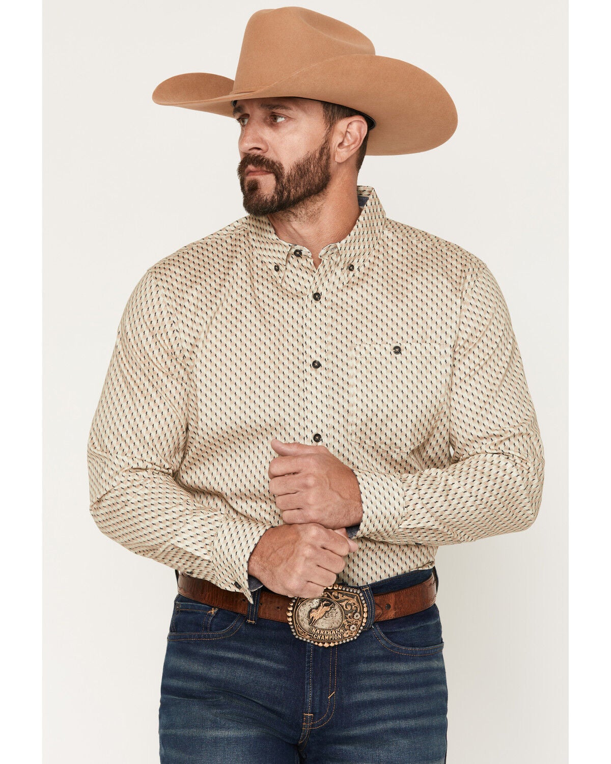 Men's RANK 45 Rowdy Geo Print Long Sleeve Button-Down Stretch W