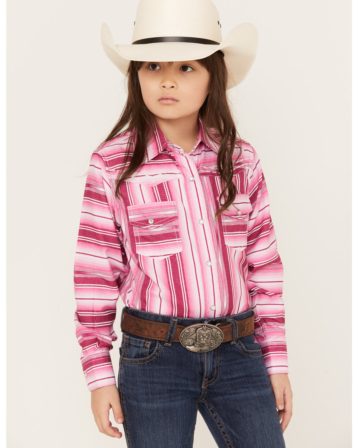 Girls' Cowgirl Hardware Serape Stripe Print Long Sleeve Pearl Snap Wes