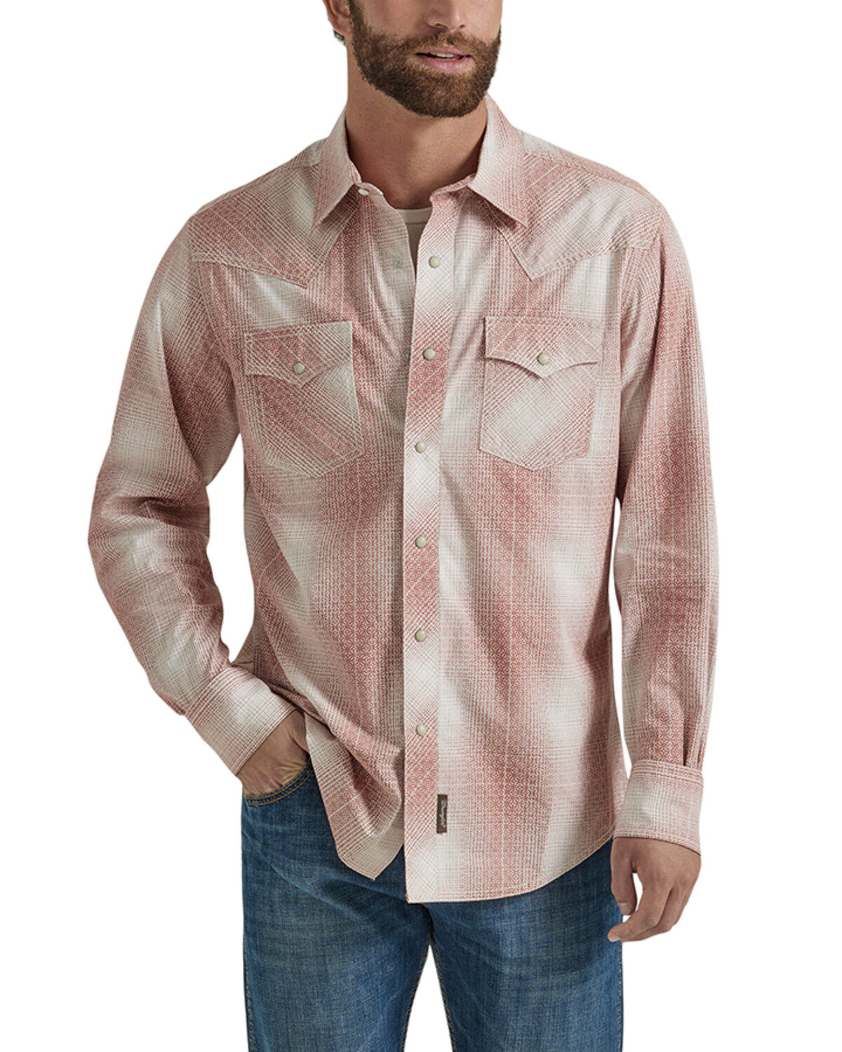 Men's Wrangler Retro Plaid Print Long Snap Western Shirt