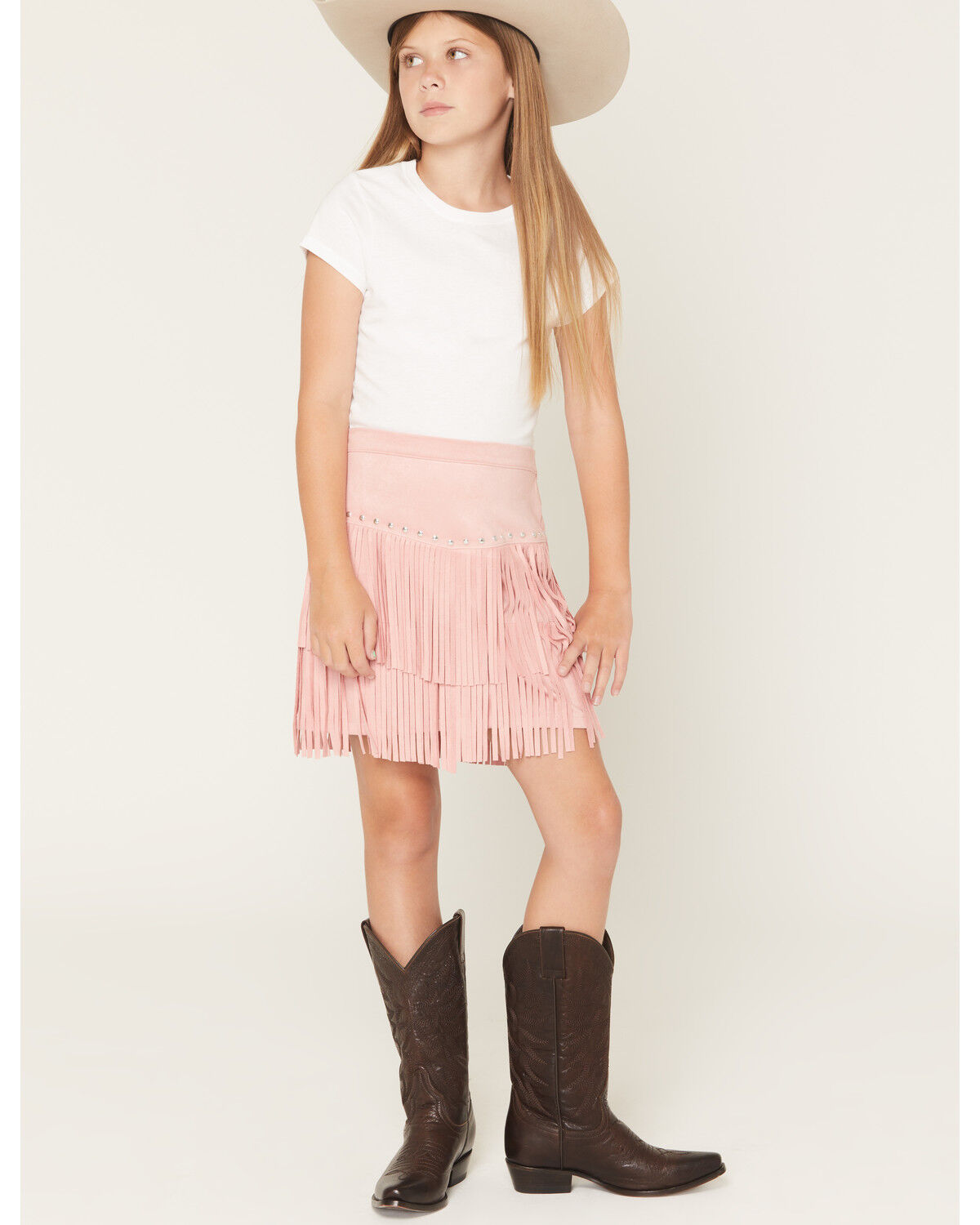 Girls' Shyanne Faux Suede Studded Fringe Mini Skirt