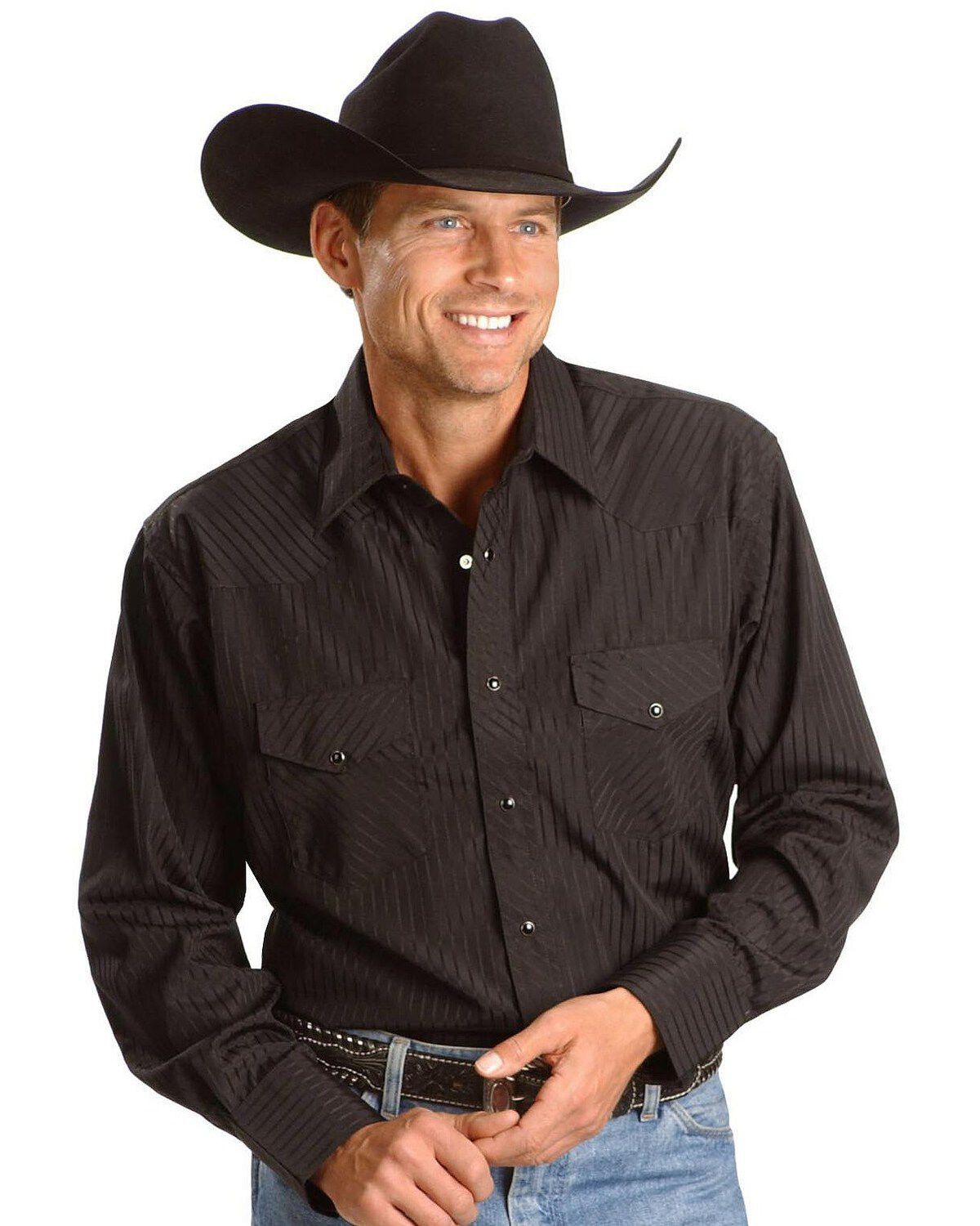 Men's Wrangler White Solid Dobby Long Sleeve Pearl Snap Western Shirt
