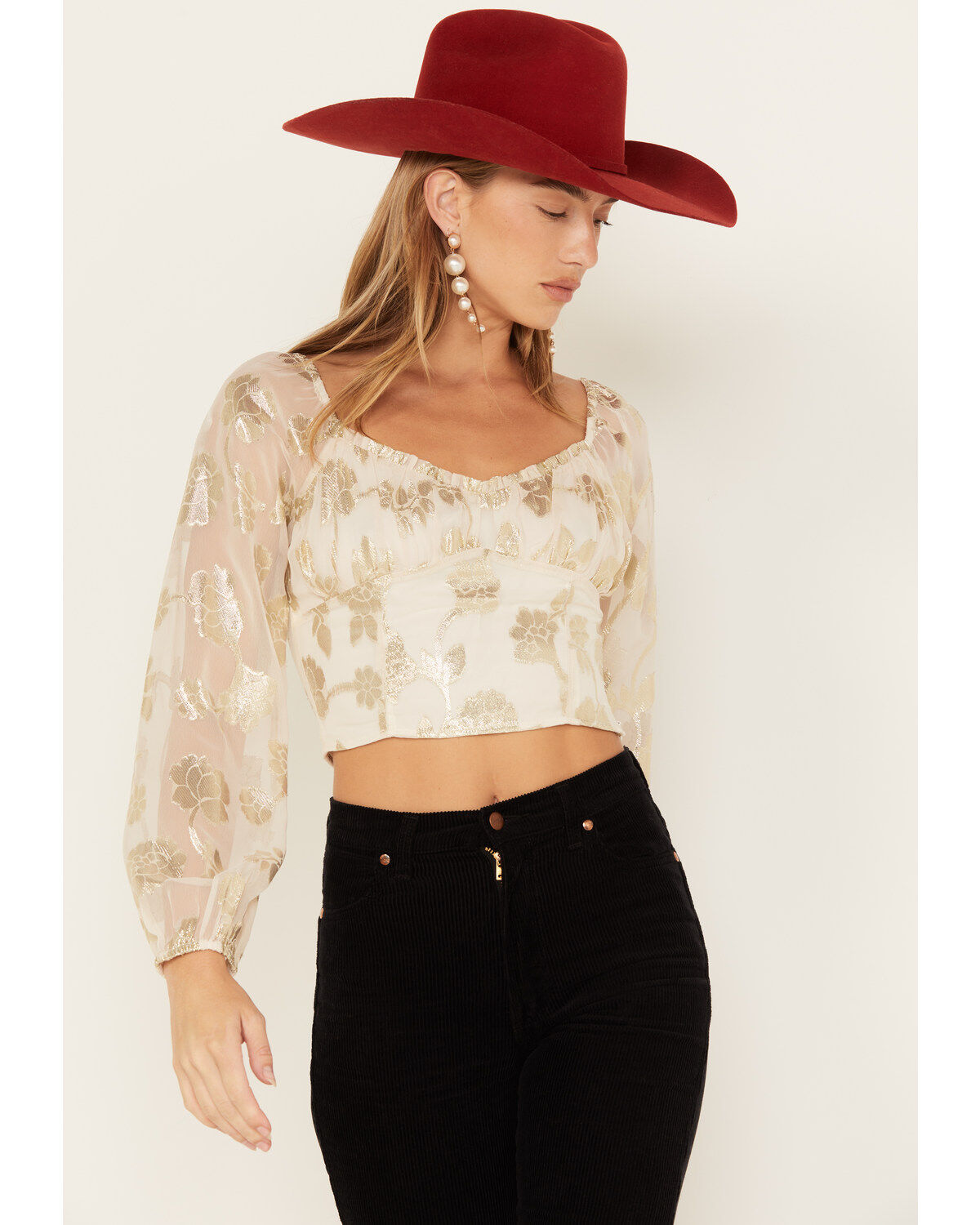 Women's Sadie & Sage Cham Afterglow Metallic Floral Print Crop Top