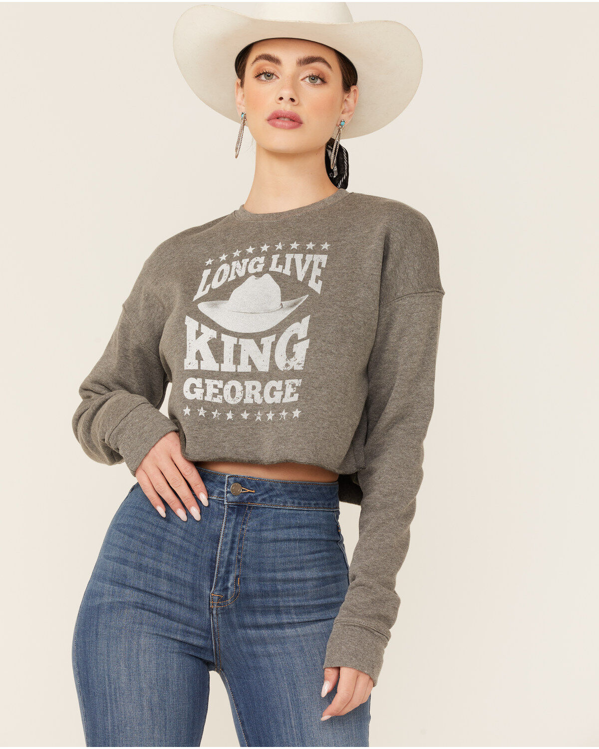 Women's Ruby's Rubbish Heather Gray Long Live King George Graphic Swea
