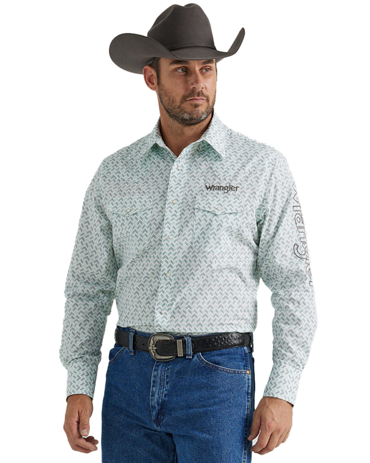 Men's Wrangler Geo Print Logo Long Sleeve Snap Western Shirt - Tall