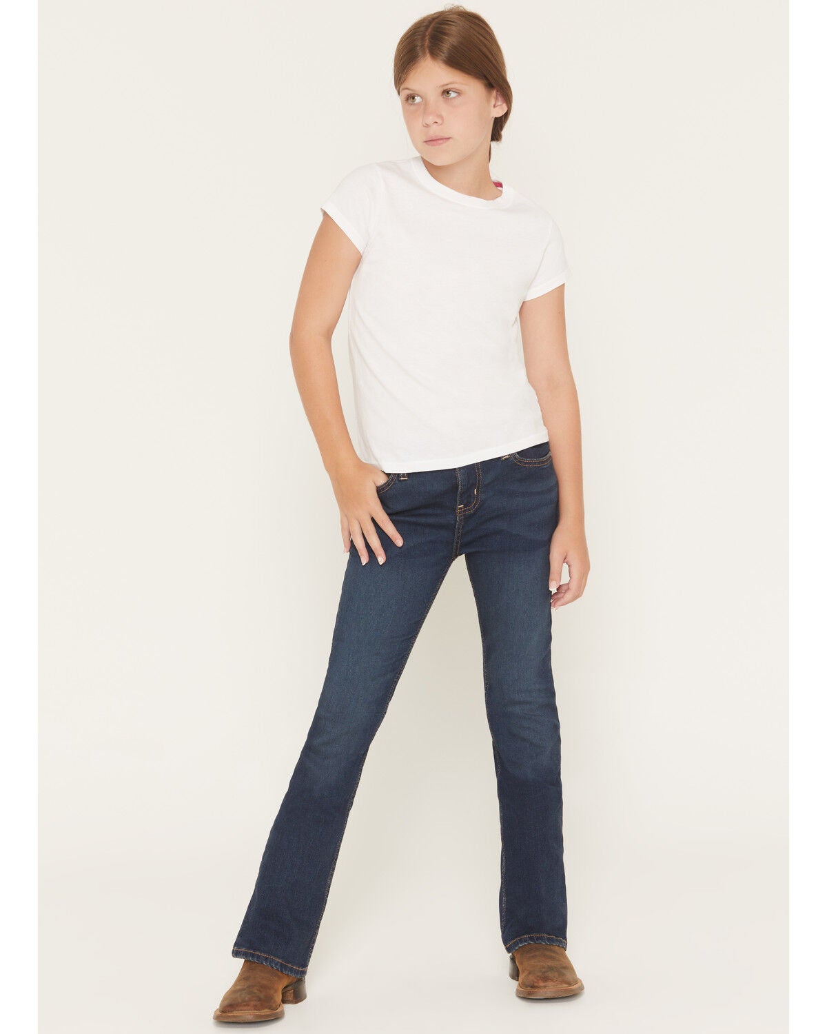 Girls' Shyanne Shayla Troy Dark Wash Mid Rise Bootcut Stretch Denim Je