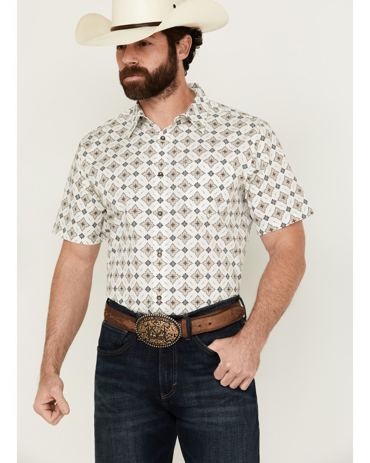 Men's Gibson Hubert Medallion Print Short Sleeve Button-Down Western S