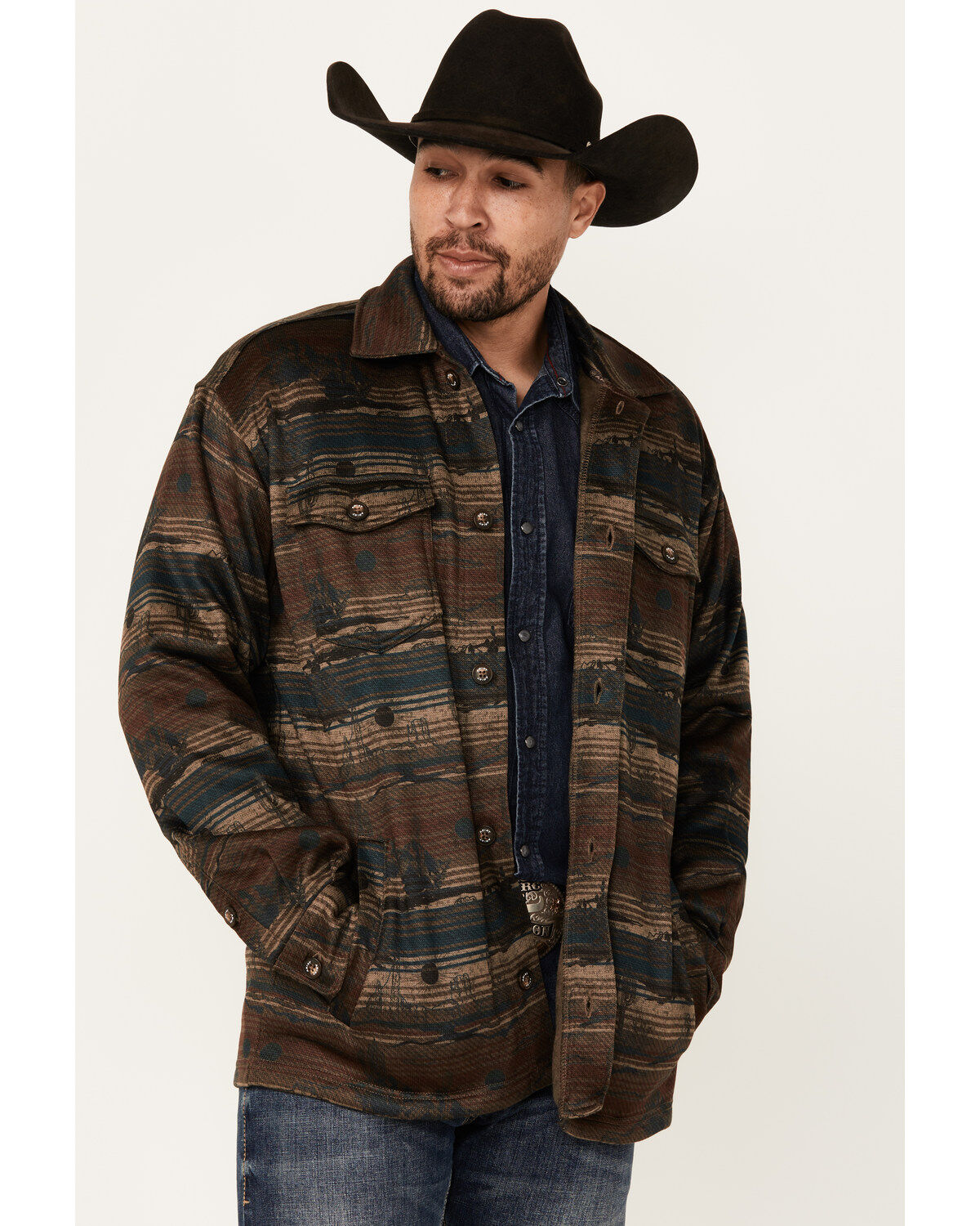 Men's Ariat Caldwell Desert Striped Print Long Sleeve Button-Down Shac