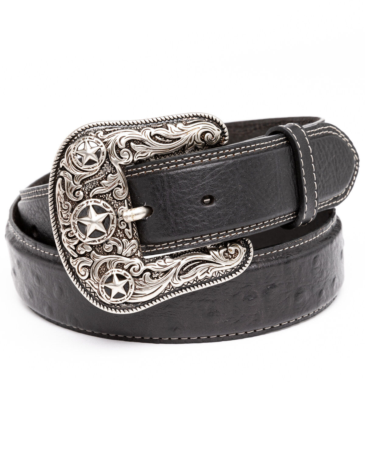 Men's Cody James Ostrich Print Embroidered Western Buckle Belt