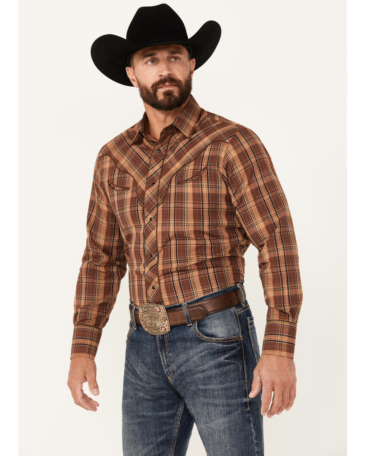 Men's Roper Plaid Print Embroidered Long Sleeve Snap Western Shirt