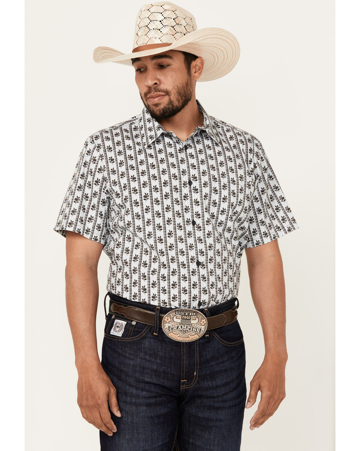 Gibson Trading Co Talking Stick Vertical Striped Print Short Sleeve Bu