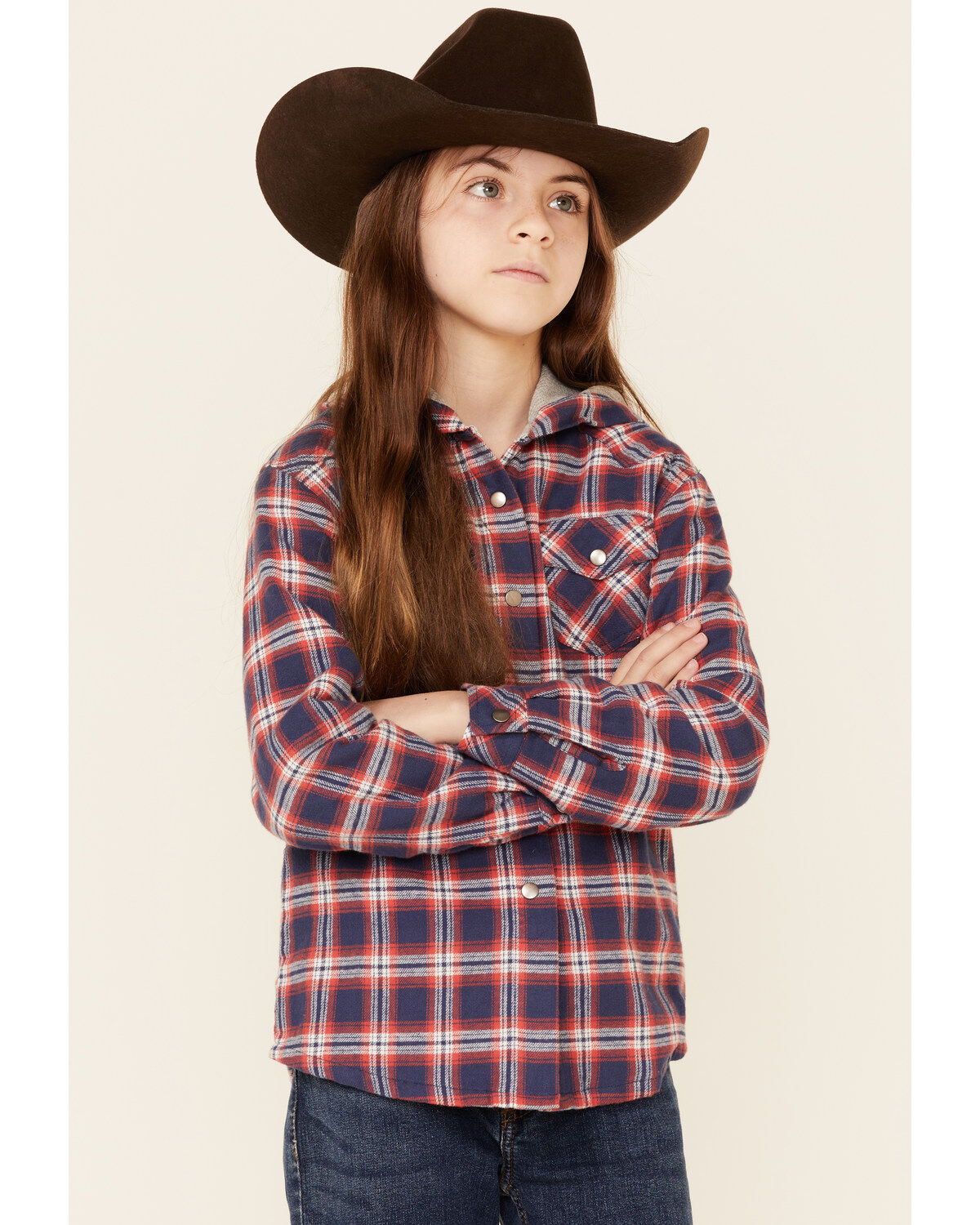 Girls' Roper Plaid Print Thermal Lined Snap-Front Hooded Jacket