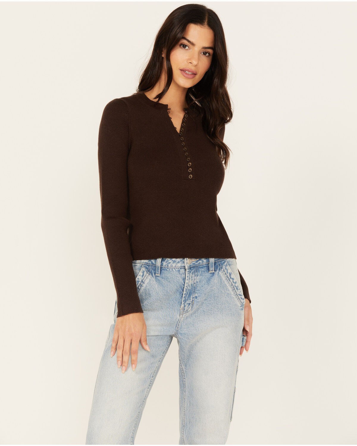 Women's Cleo + Wolf Ribbed Henley Sweater