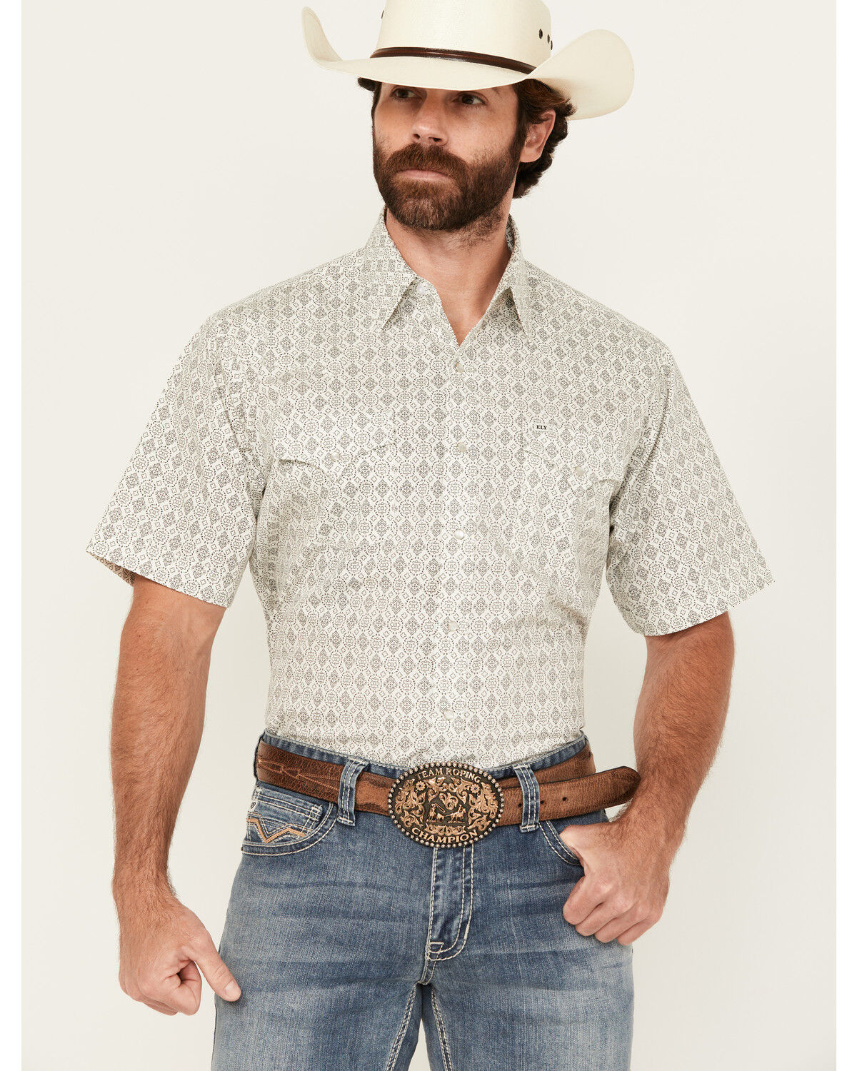 Men's Ely Walker Medallion Print Short Sleeve Snap Western Shirt - Big