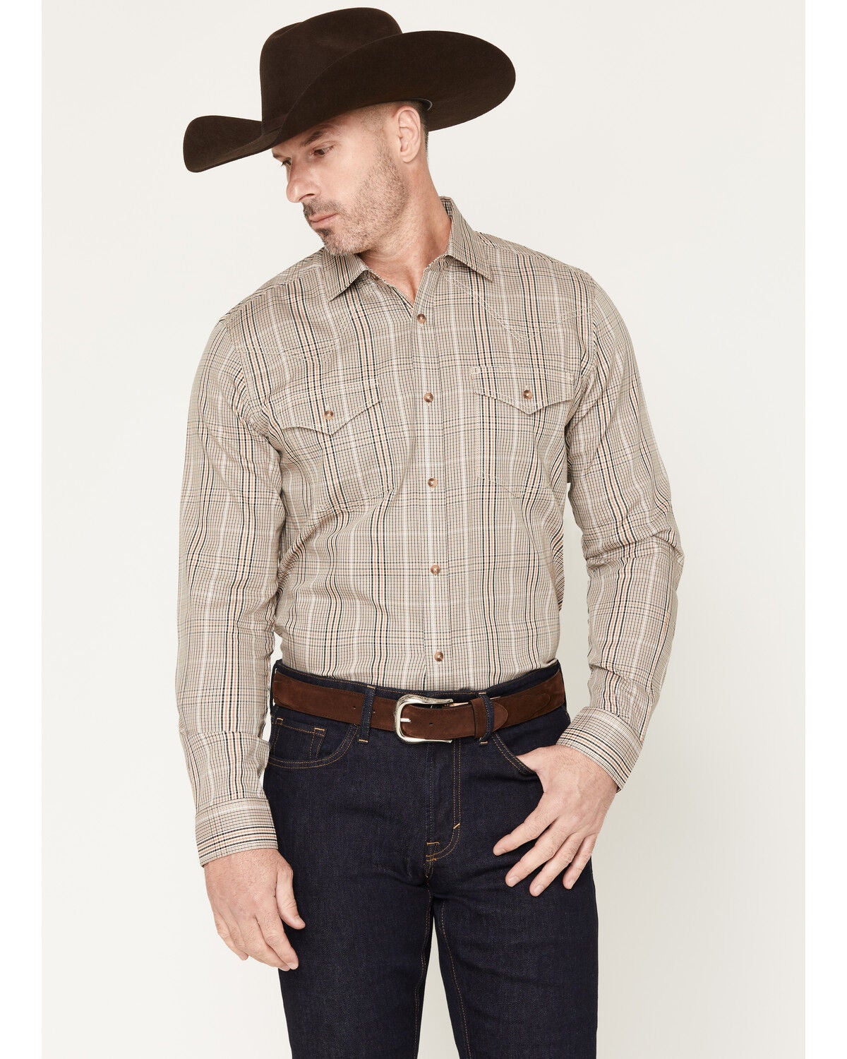 Men's Cody James Black 1978 Pondera Plaid Print Long Sleeve Button-Do