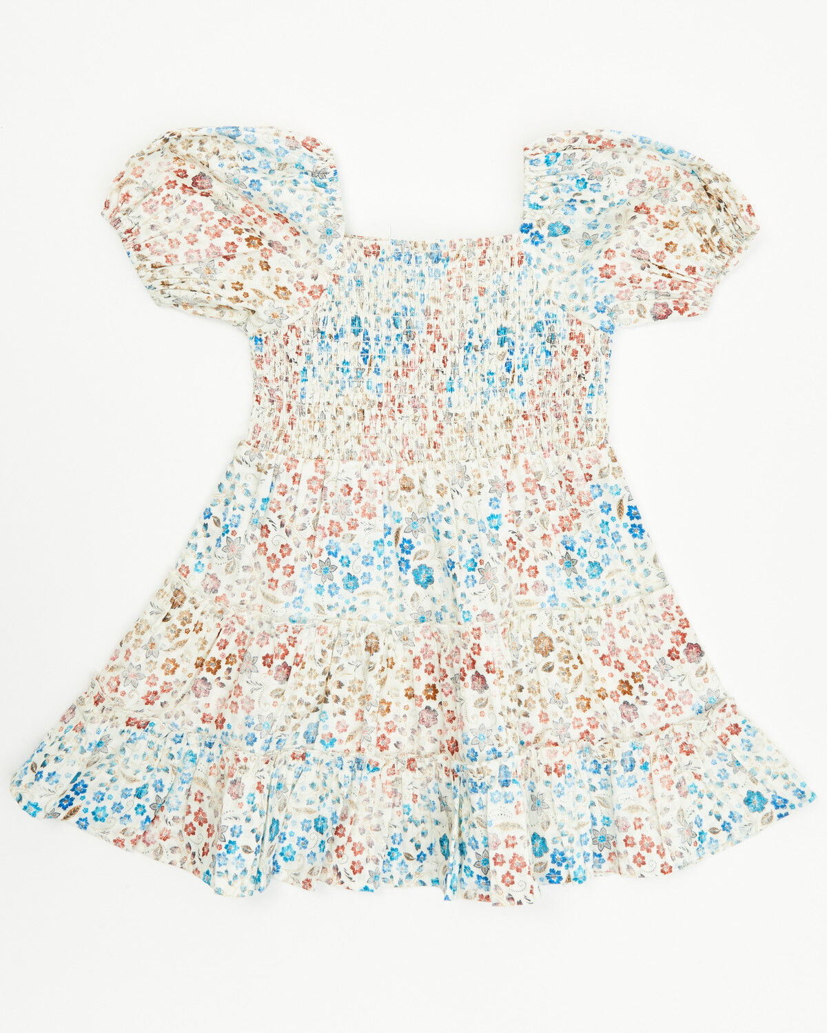 Girls' Shyanne Toddler Floral Print Puff Short Sleeve Midi Dress