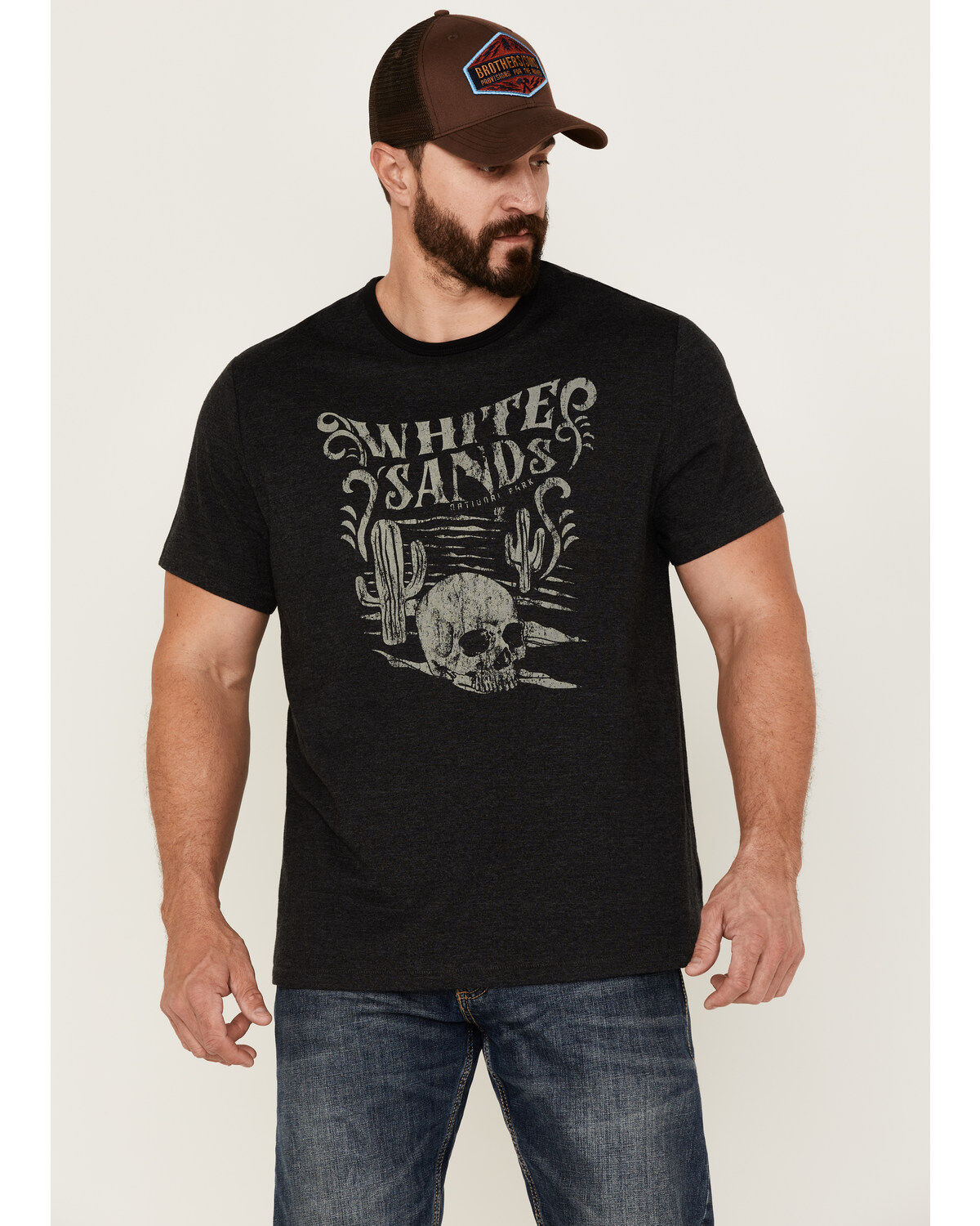 Men's Brothers and Sons Heathered White Sands Skull Graphic Short Slee