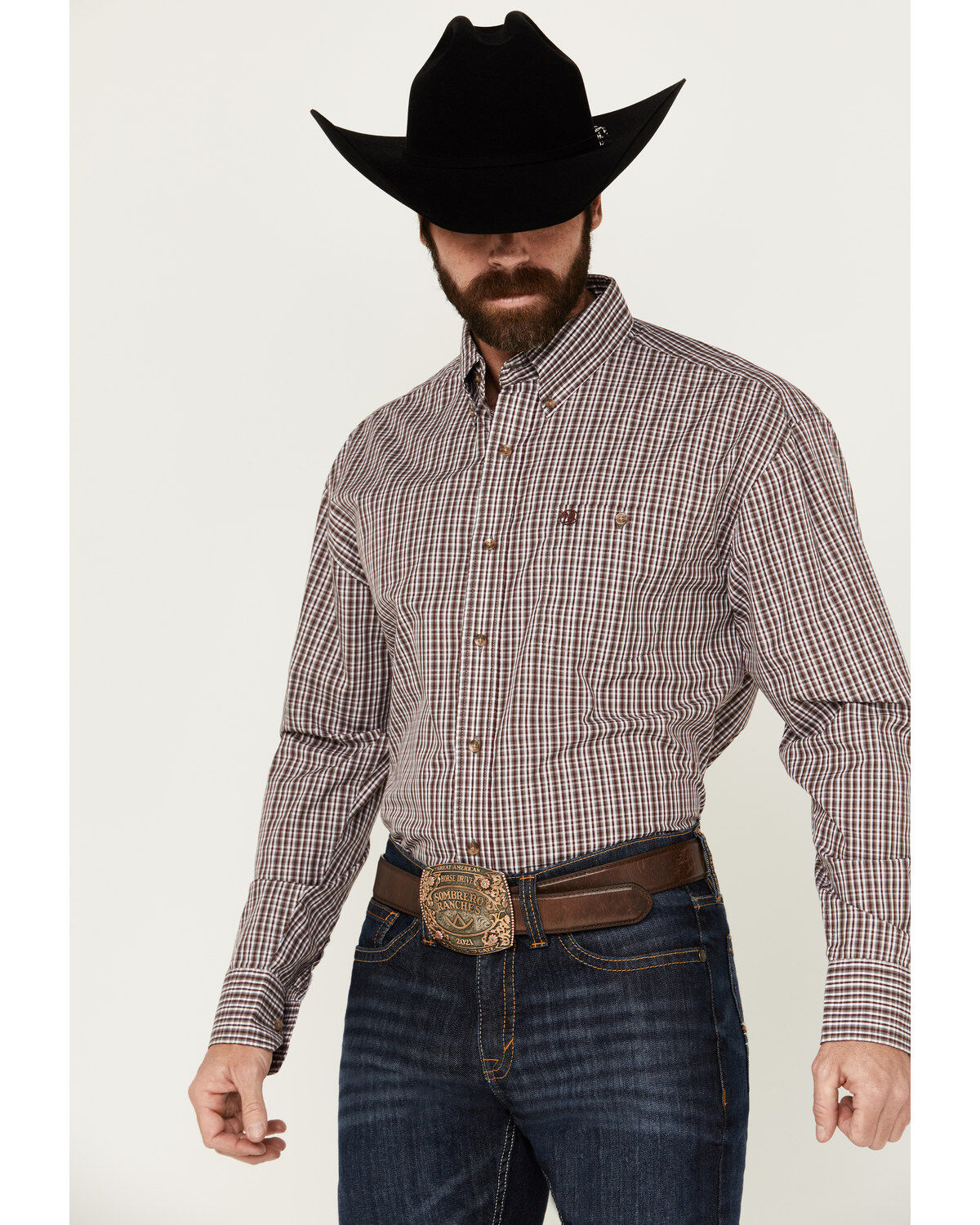 Men's Wrangler Classics Plaid Print Long Sleeve Button-Down Western Sh