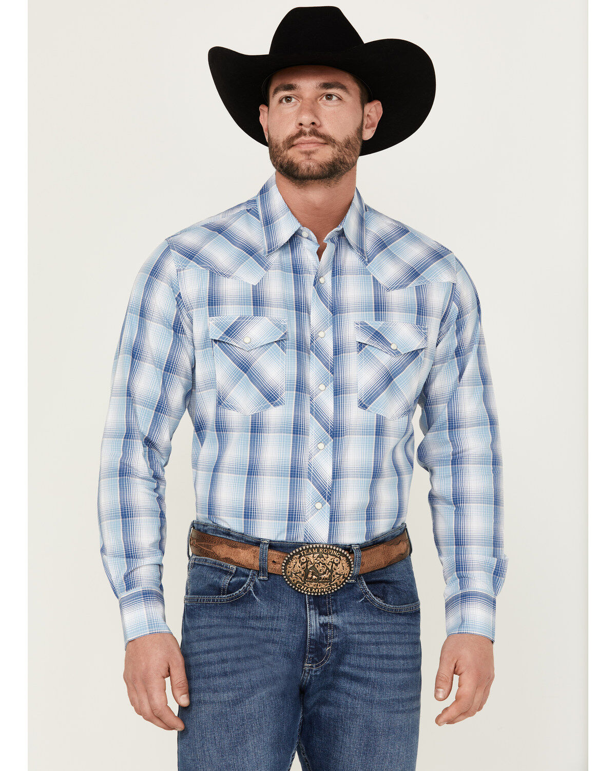 Men's Wrangler 20X Advanced Comfort Plaid Print Long Sleeve Snap Stret