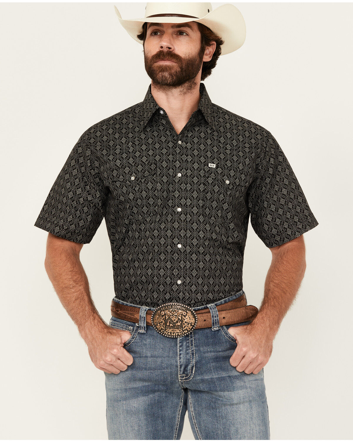 Men's Ely Walker Geo Print Short Sleeve Snap Western Shirt