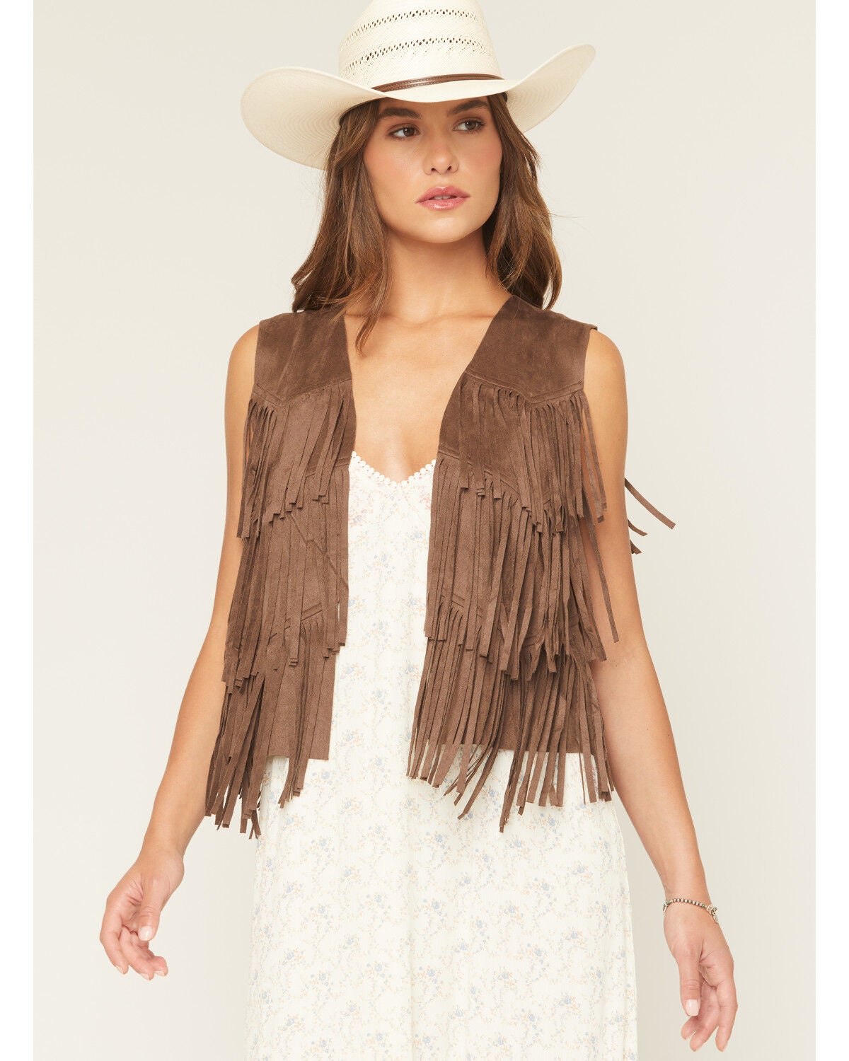 Women's Vocal Tiered Fringe Faux Suede Vest