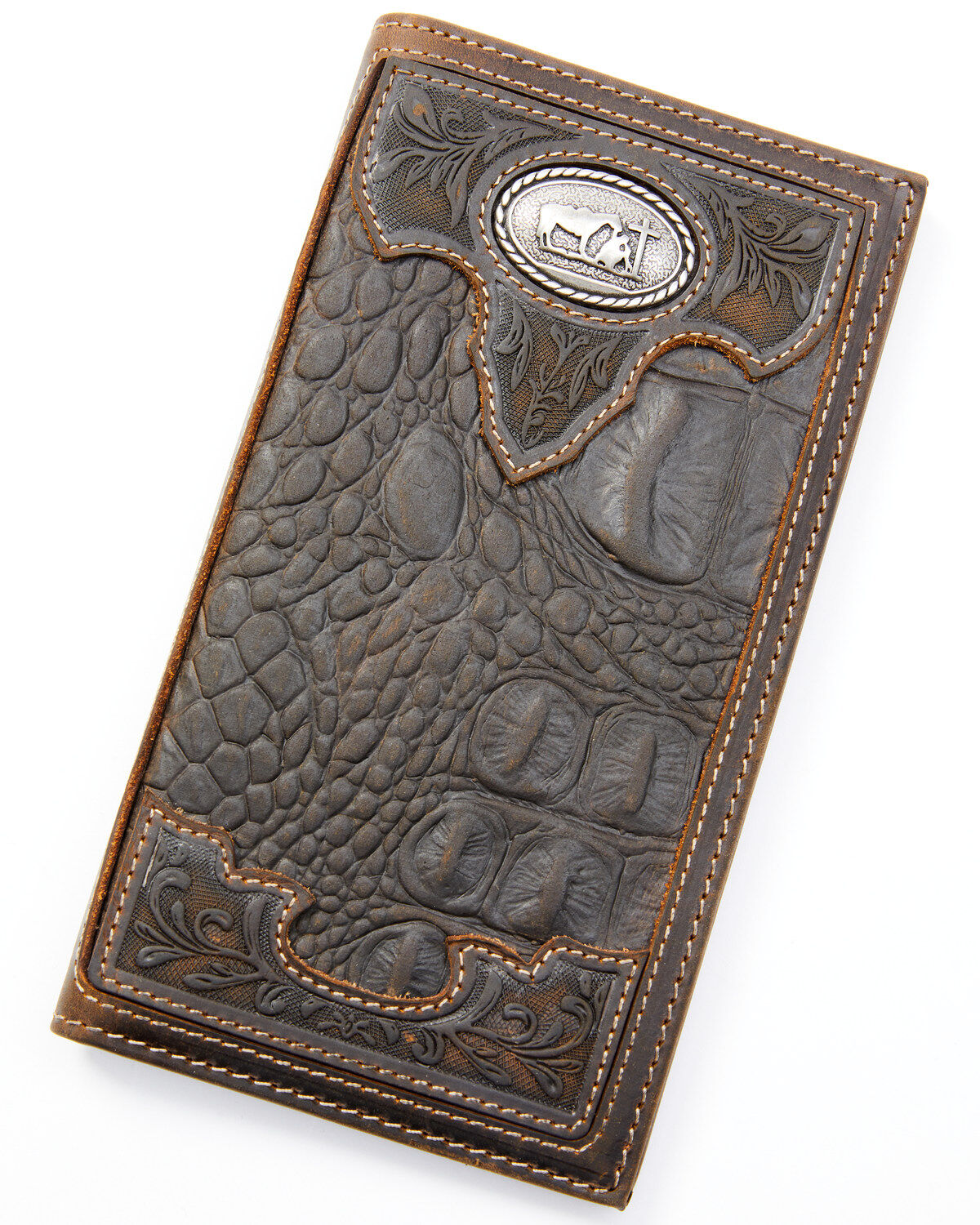 Men's Cody James Bi-Fold Crocodile Print Embossed Rodeo Wallet