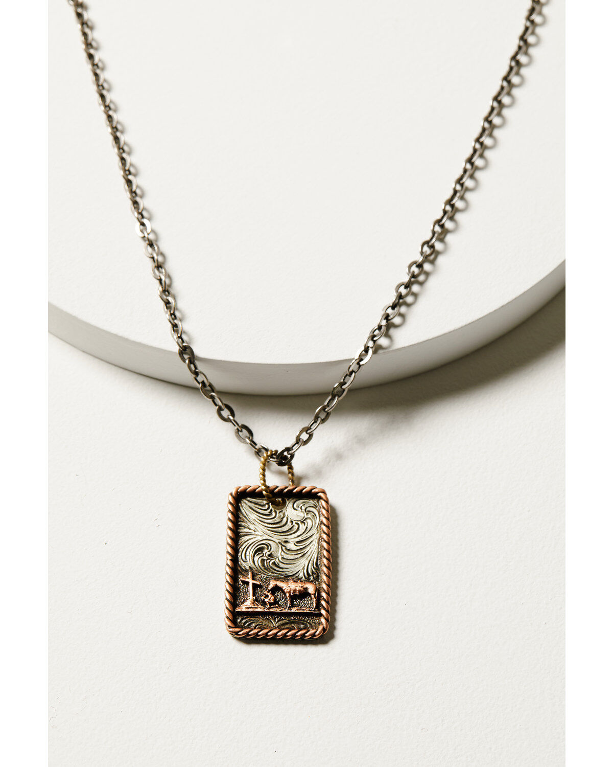 Men's M & F Western Silver Praying Cowboy Dog Tag Necklace