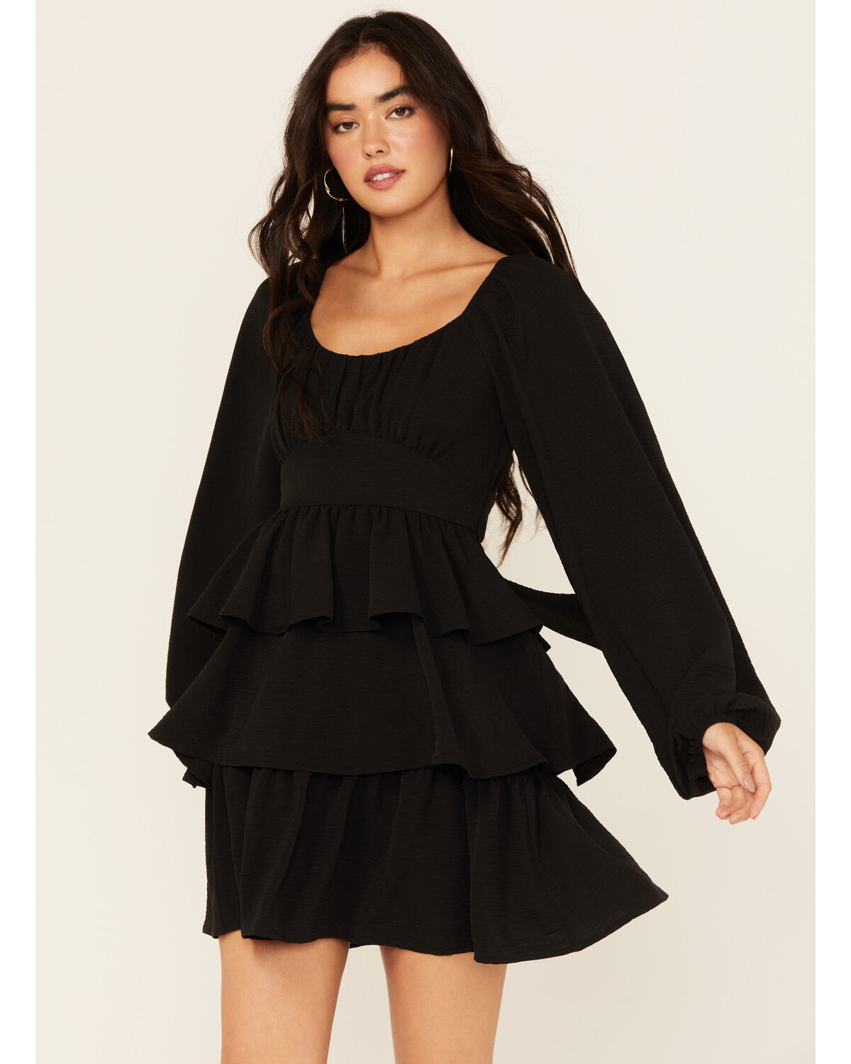 Women's Originality Long Sleeve Tiered Mini Dress