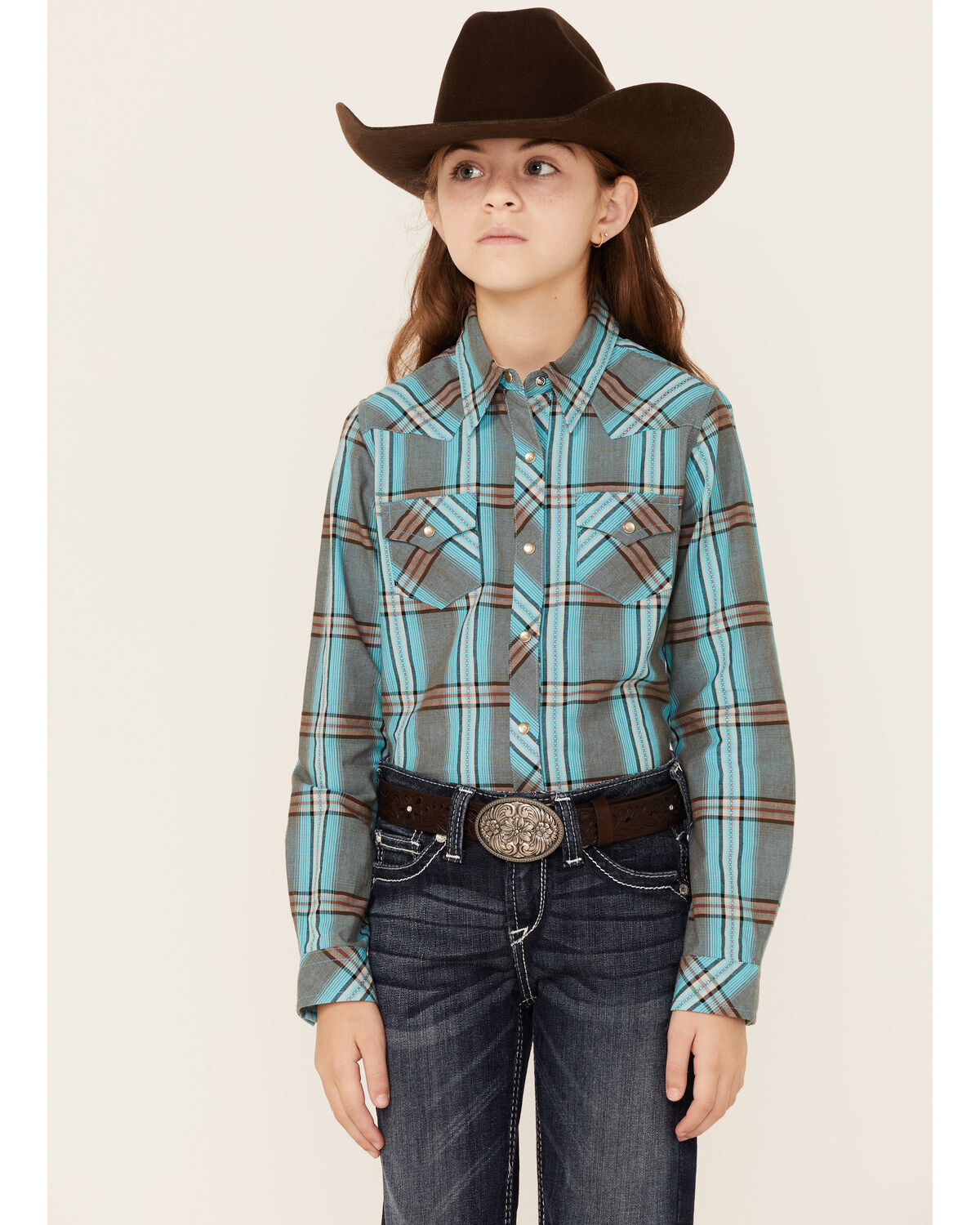 Girls' Roper Plaid Print Long Sleeve Western Shirt