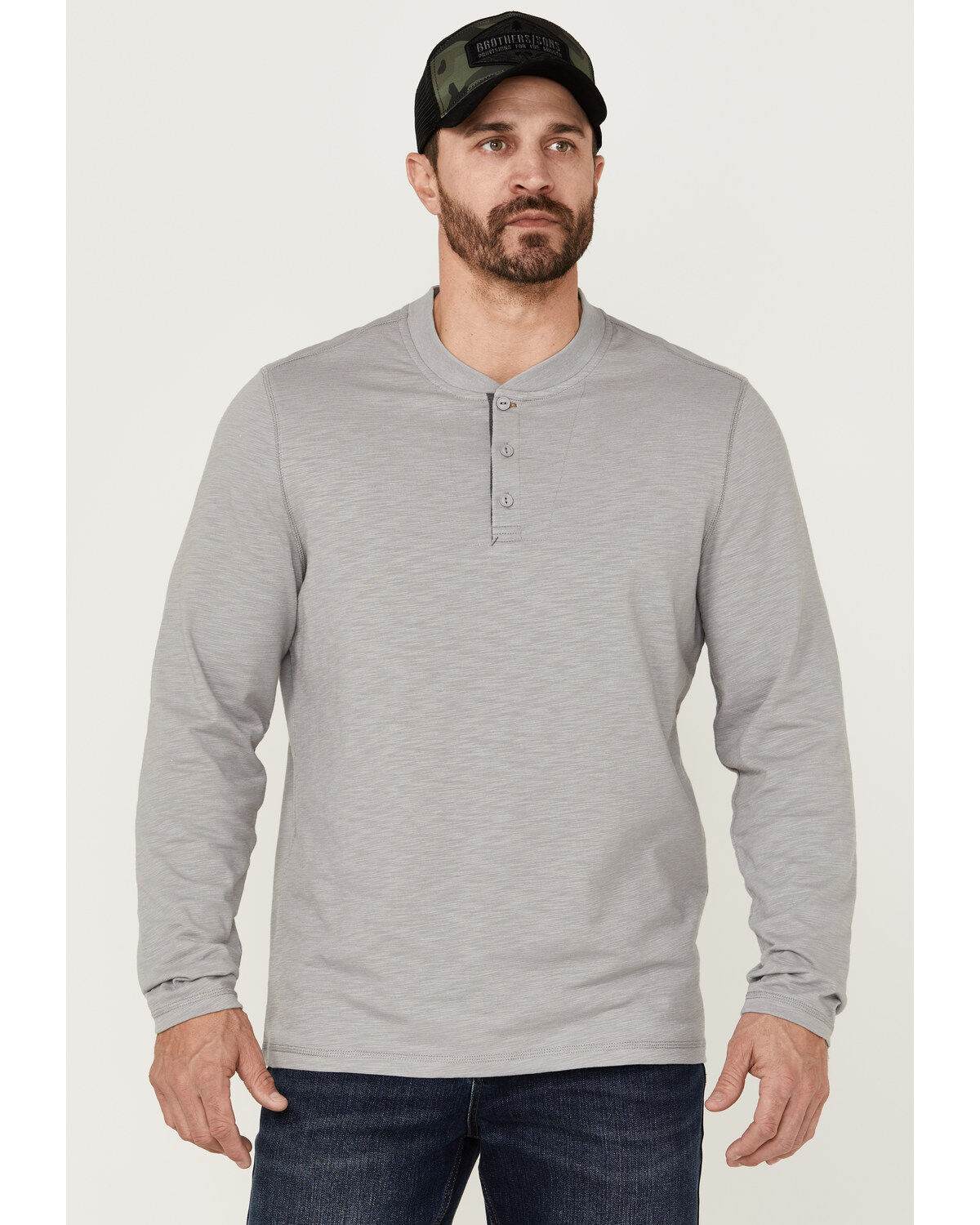 Men's Brothers and Sons Solid Heather Slub Long Sleeve Henley Shirt