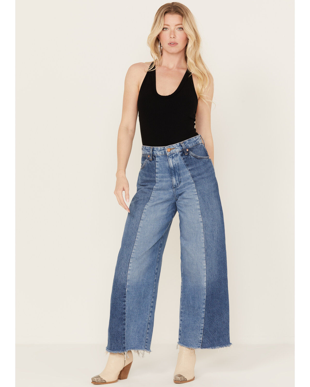 Women's Wrangler Medium Wash Mid Rise Color Block Together Again Wide