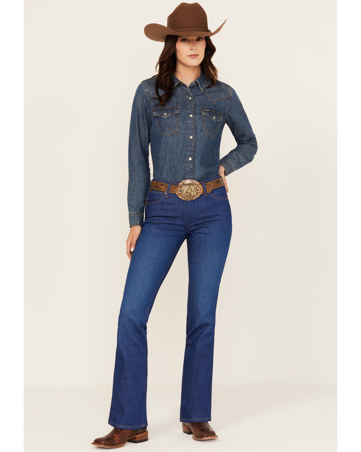 Women's Wrangler Dark Wash Straight Forward Westward Mid Rise Bootcut