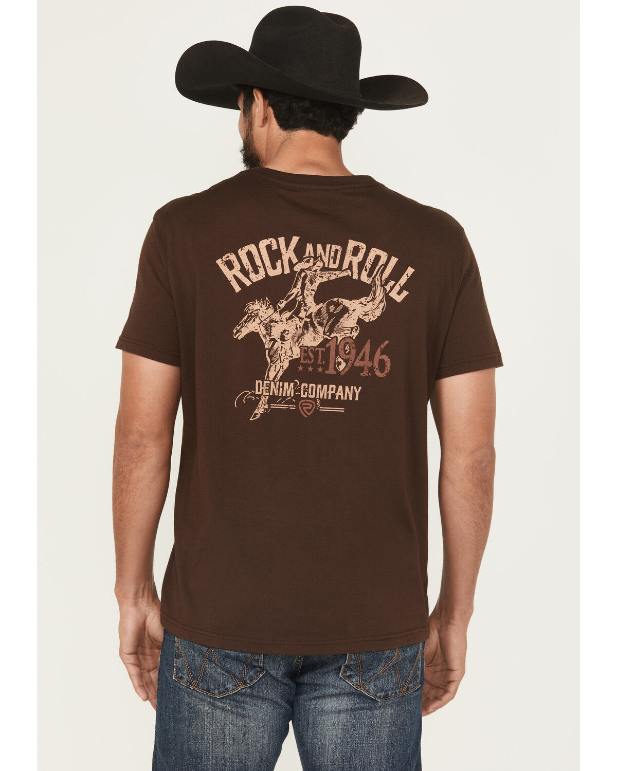 Men's Rock & Roll Denim Bronc Rider Short Sleeve Graphic T-Shirt