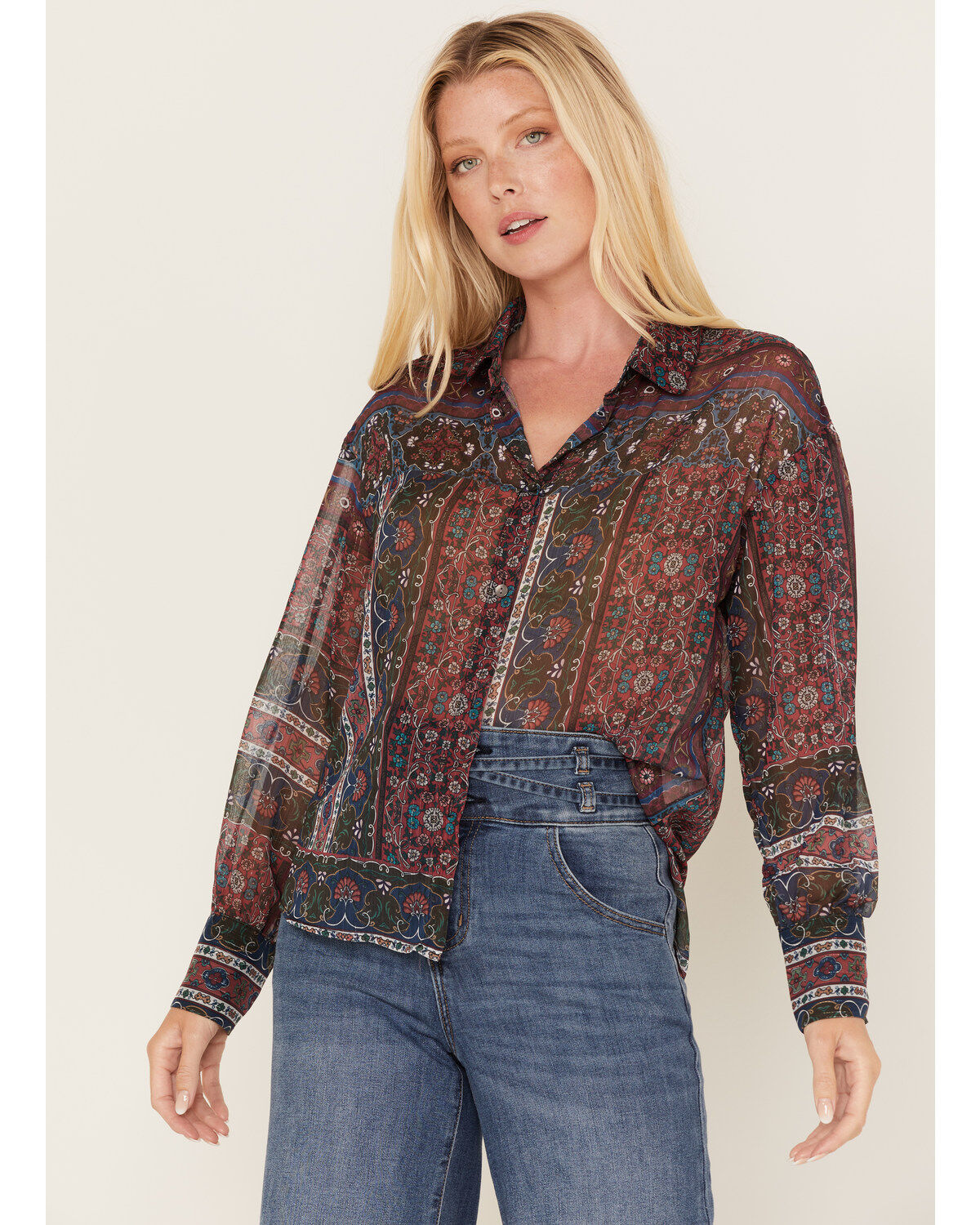 Women's Molly Bracken Metallic Floral Stripe Blouse