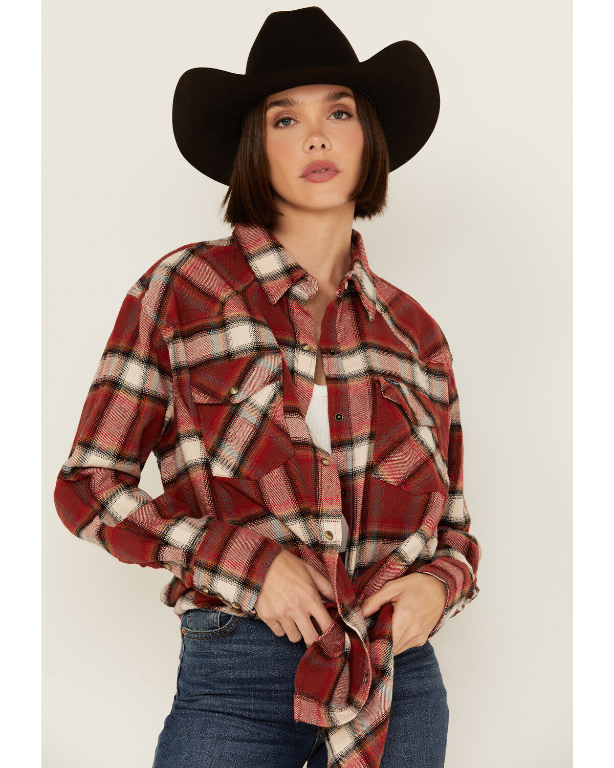Women's Wrangler Plaid Print Long Sleeve Snap Boyfriend Flannel Shirt