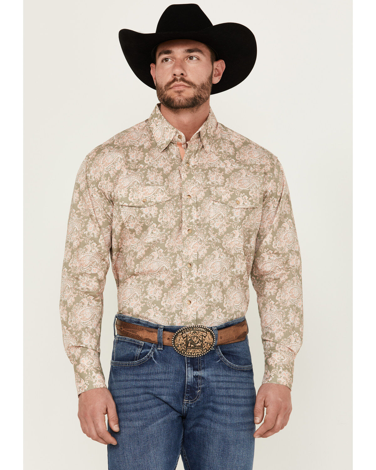 Men's Wrangler George Strait Floral Print Long Sleeve Pearl Snap Stret