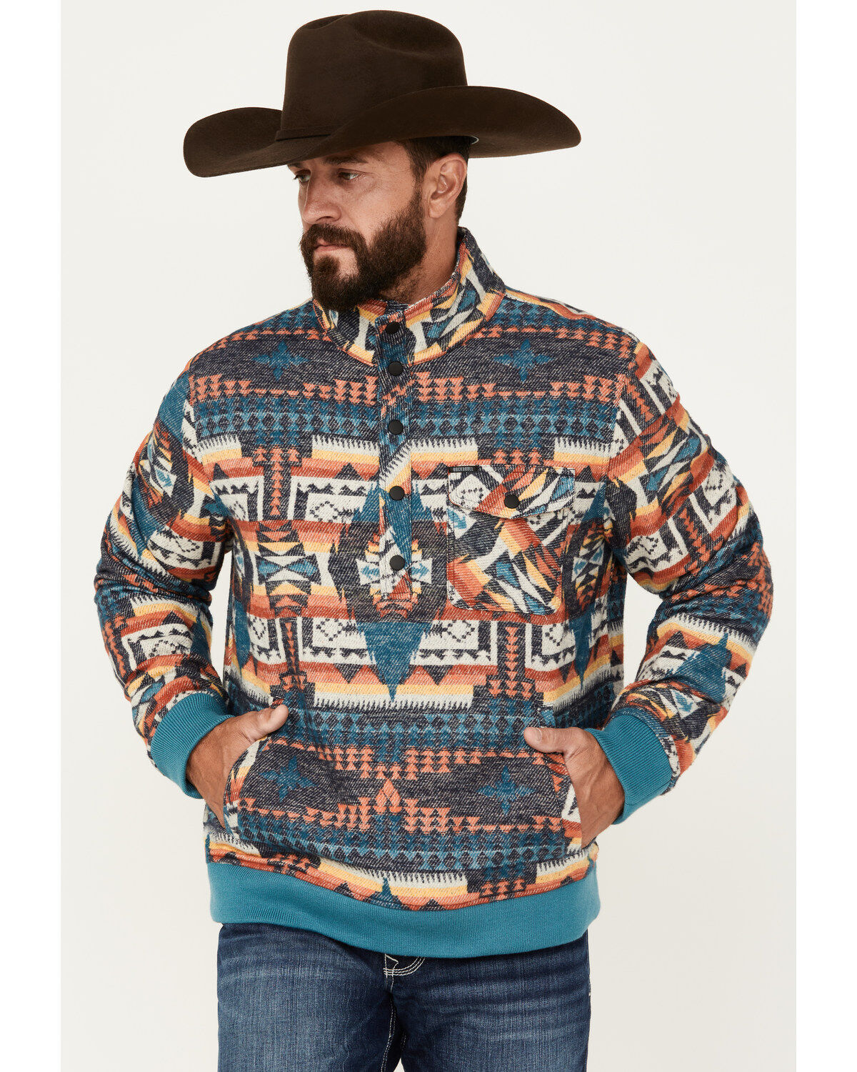 Men's Rock & Roll Denim Southwestern Print Jacquard Bomber Jacket