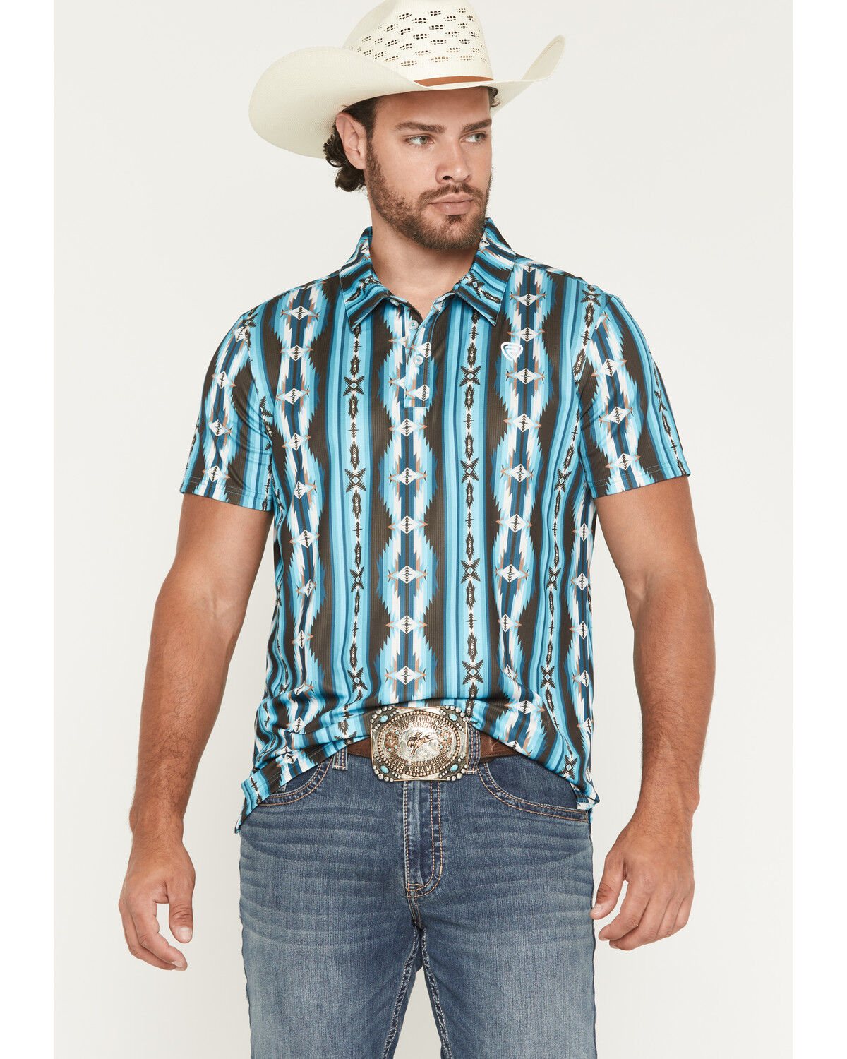 Men's Rock & Roll Denim Southwestern Stripe Short Sleeve Button-Down S