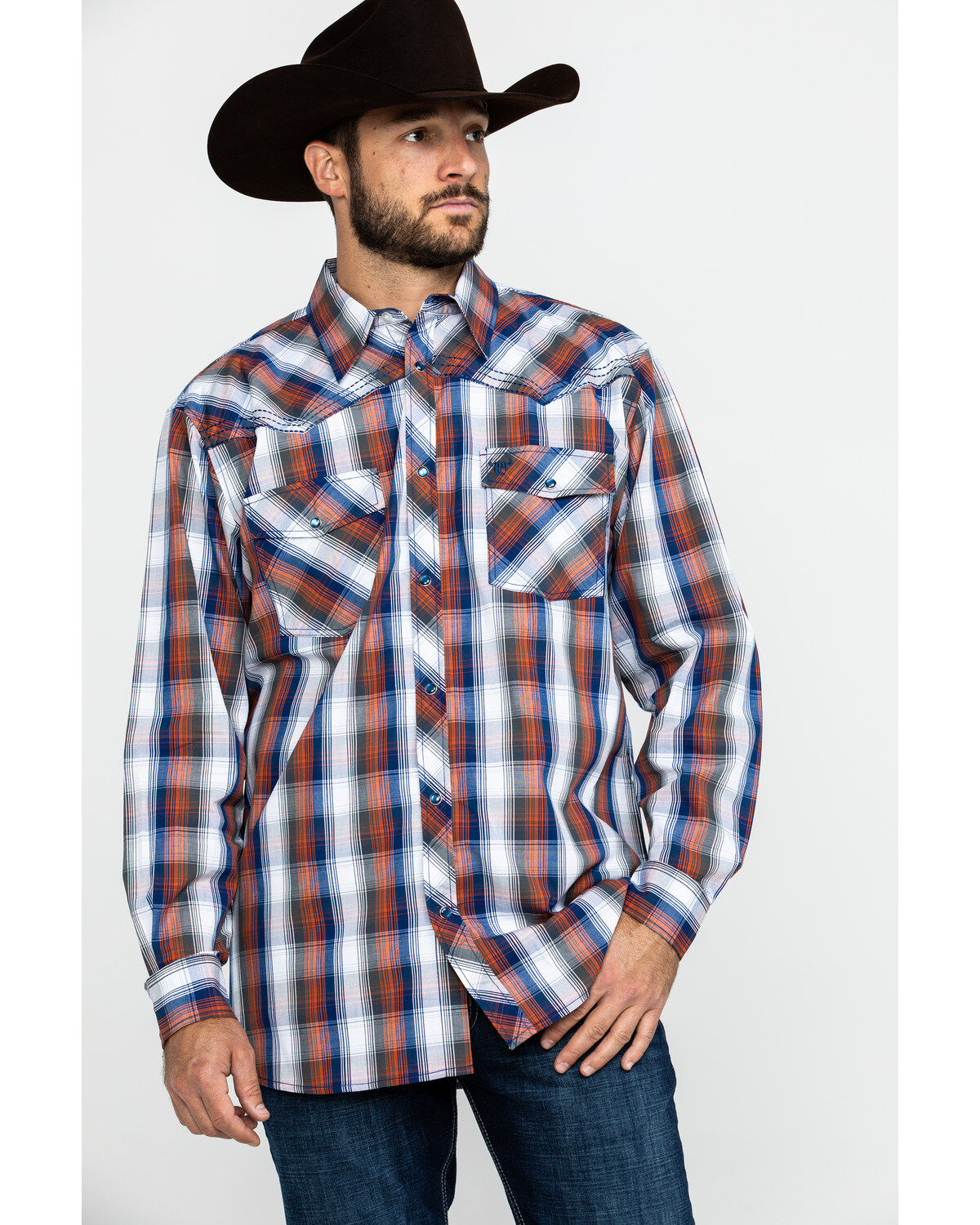 Men's Cowboy Hardware Multi Large Plaid Long Sleeve Western Shirt
