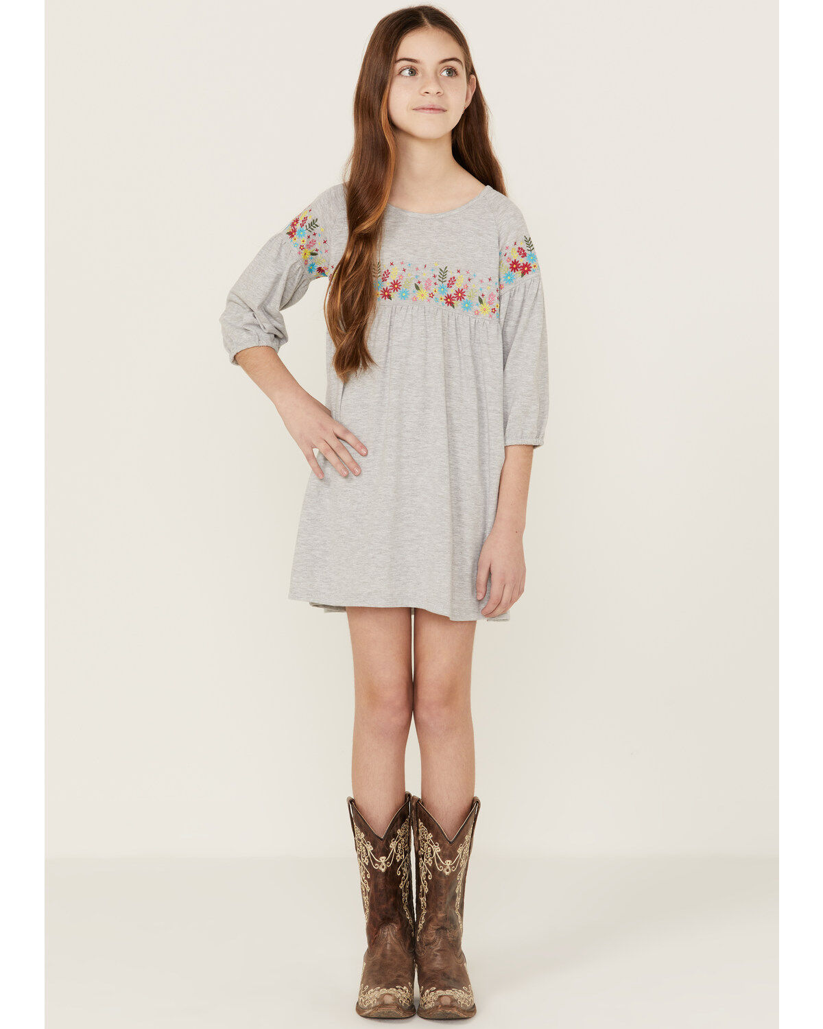 Girls' Roper Cotton Millenge Empire 3/4 Sleeve Mini Dress