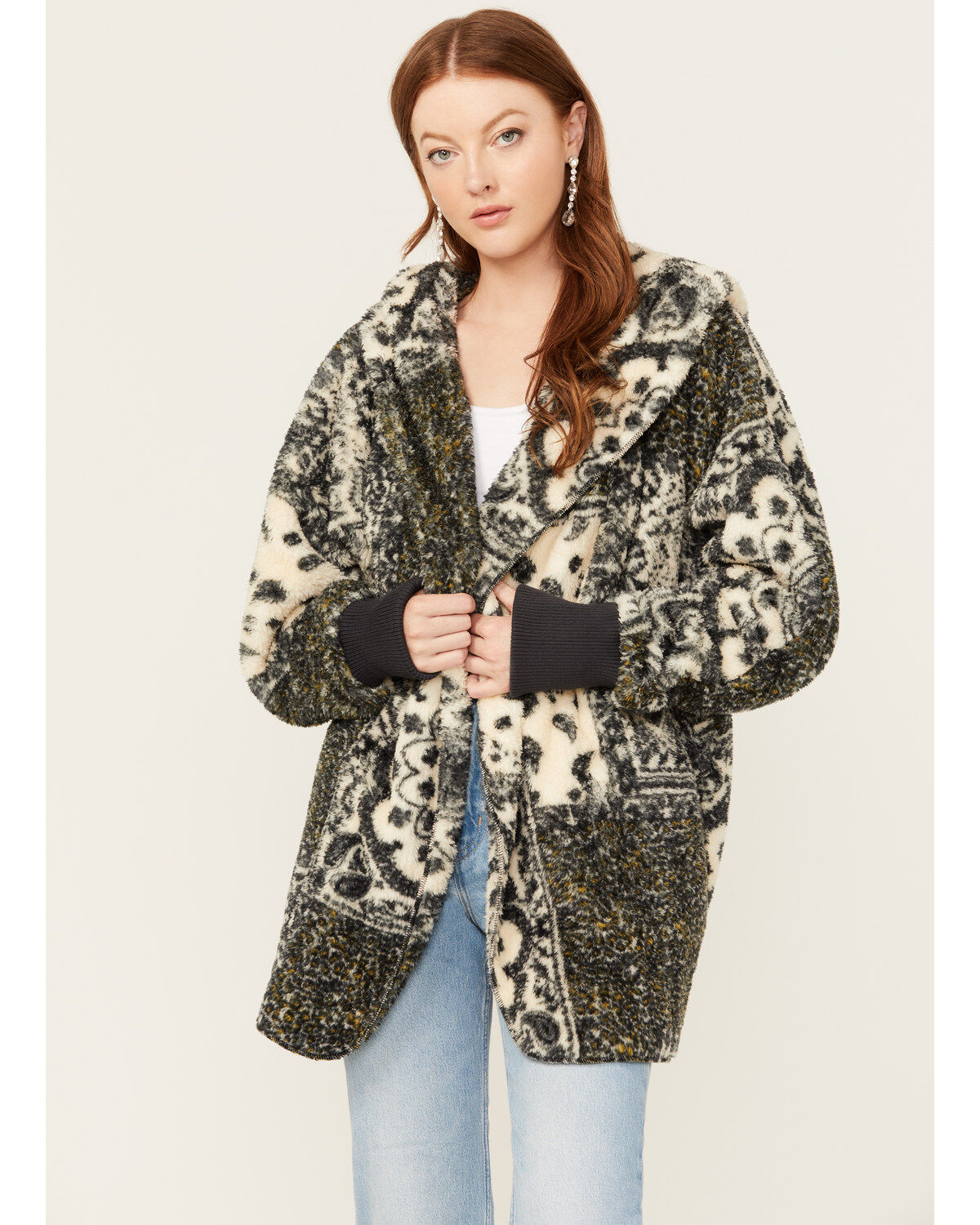 Women's Mystree Paisley Print Fur Hooded Jacket