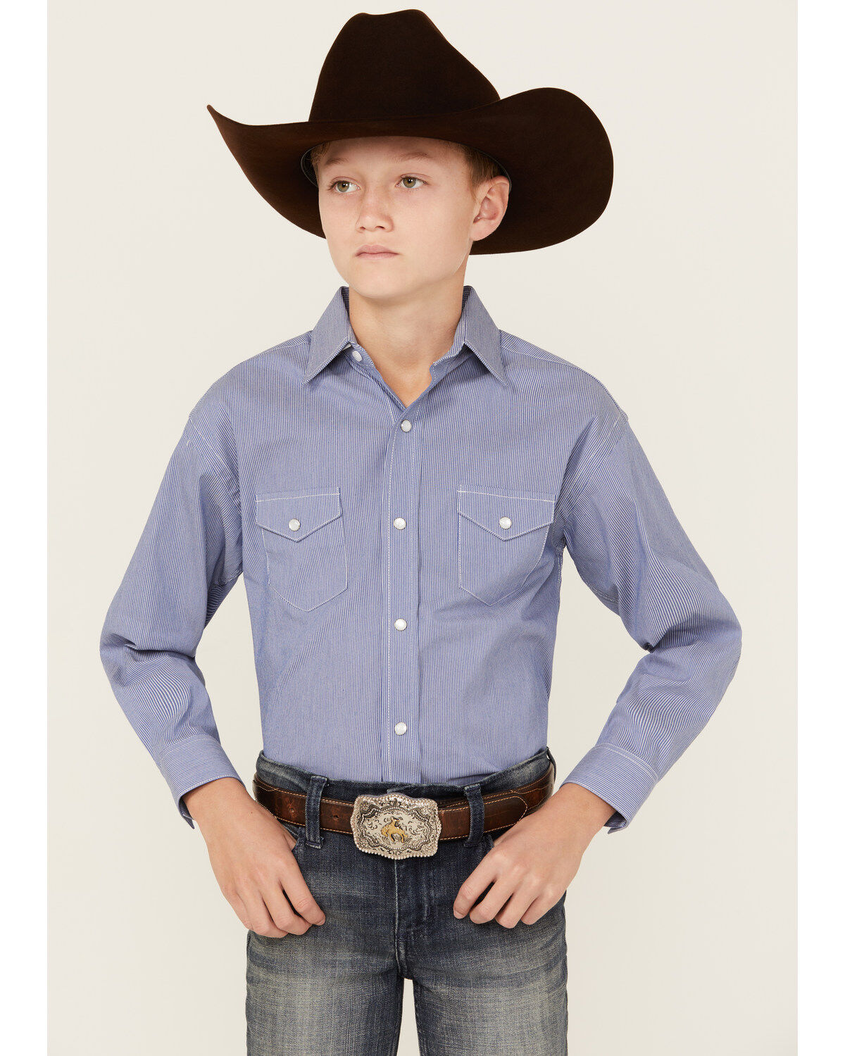 Boys' Panhandle Rough Stock by Striped Long Sleeve Pearl Snap Stretch
