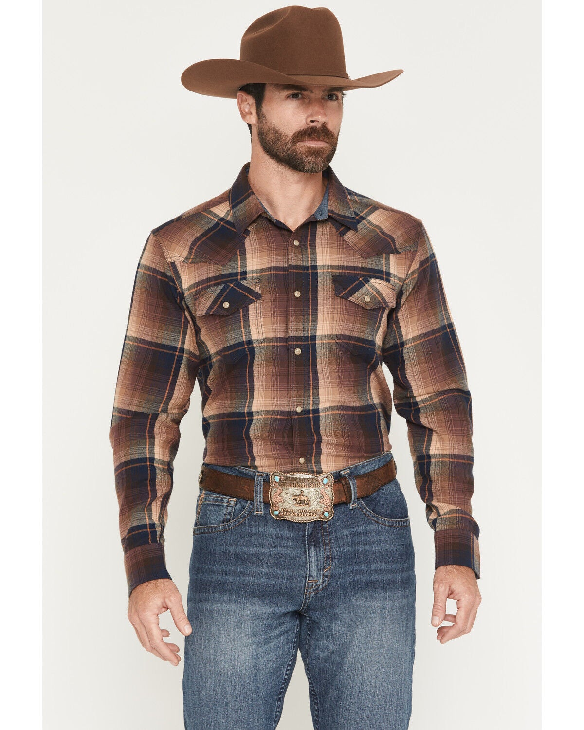 Men's Cody James Label Plaid Print Long Sleeve Snap Flannel Shirt