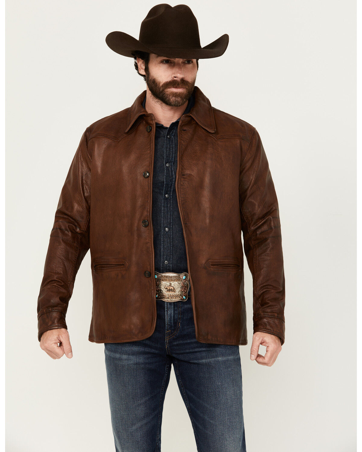 Men's Cody James Helena Flannel Lined Button-Down Leather Jacket