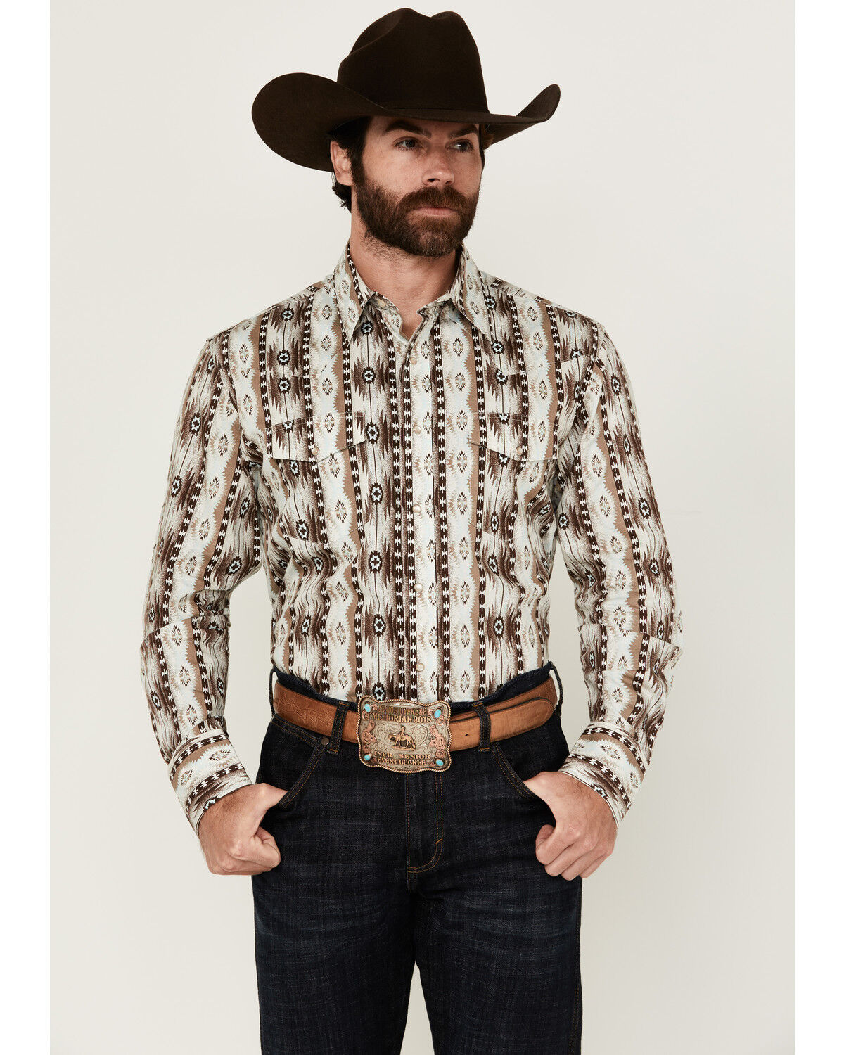 Men's Wrangler Checotah Southwestern Print Long Sleeve Snap Western Sh