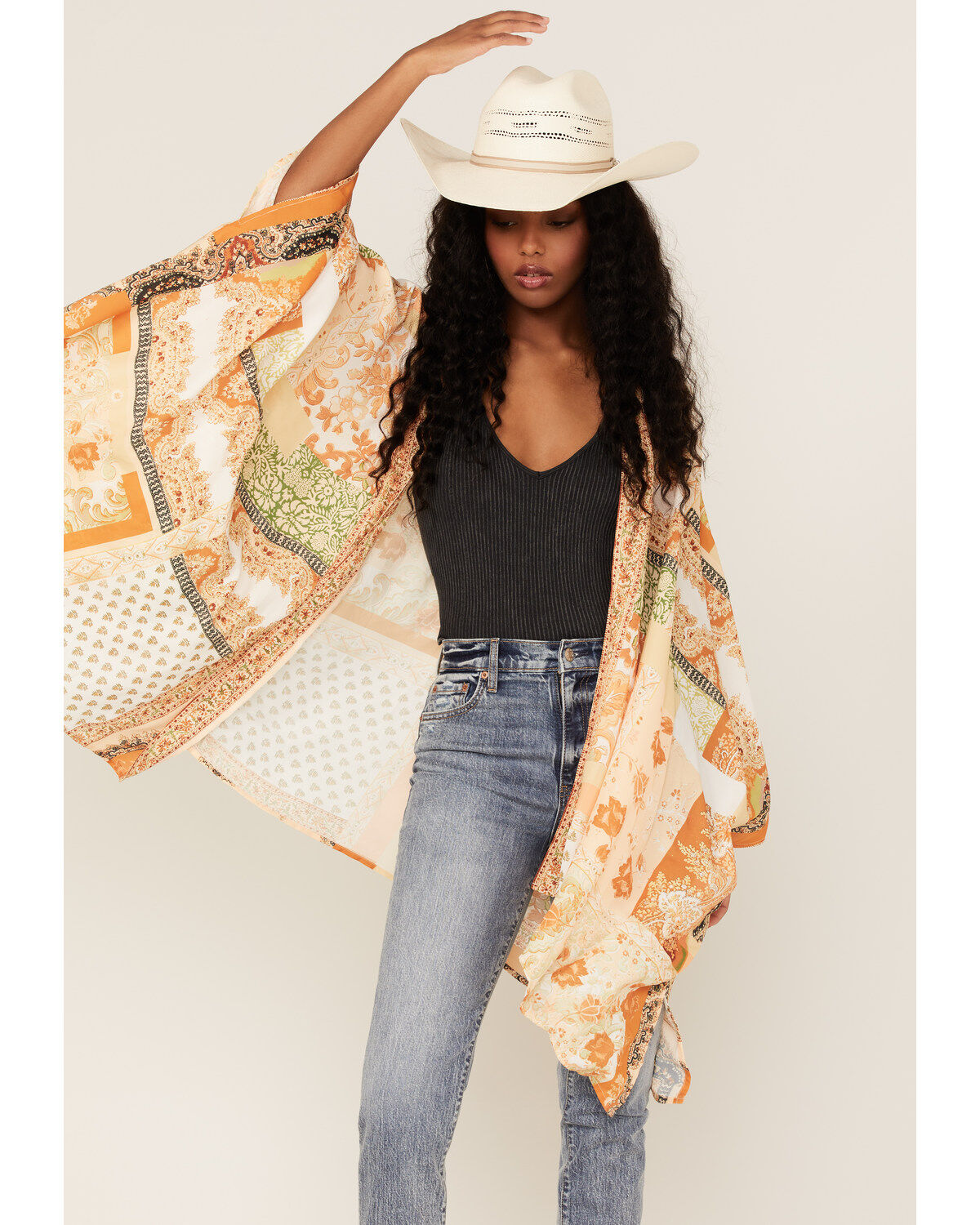 Women's Flying Tomato Patchwork Flowy Kimono