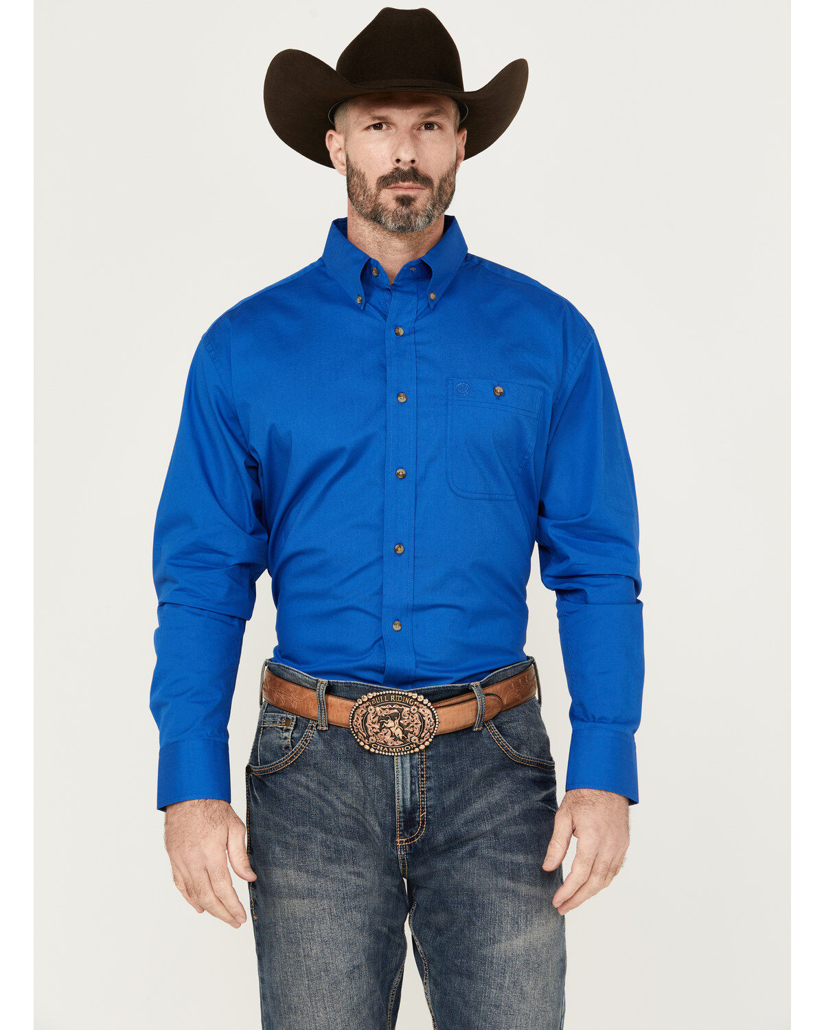 Men's Wrangler George Strait by Solid Long Sleeve Button-Down Stretch