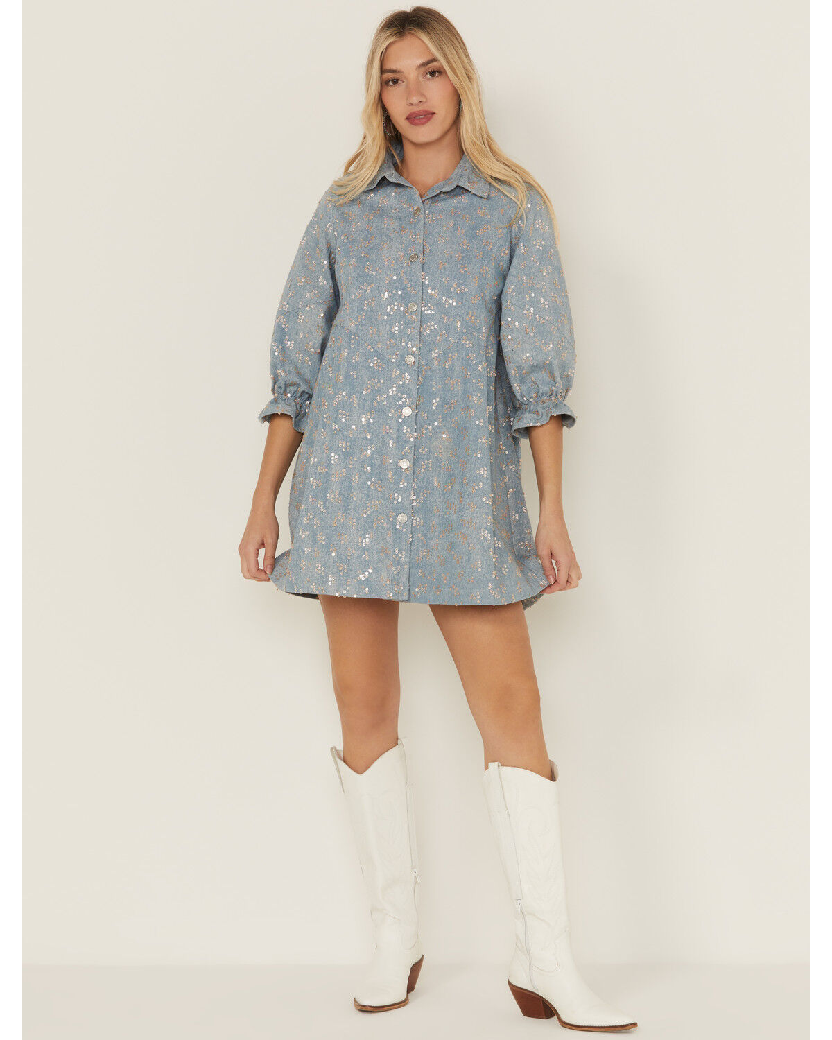 Women's Blue B Denim Sequins Mini Dress