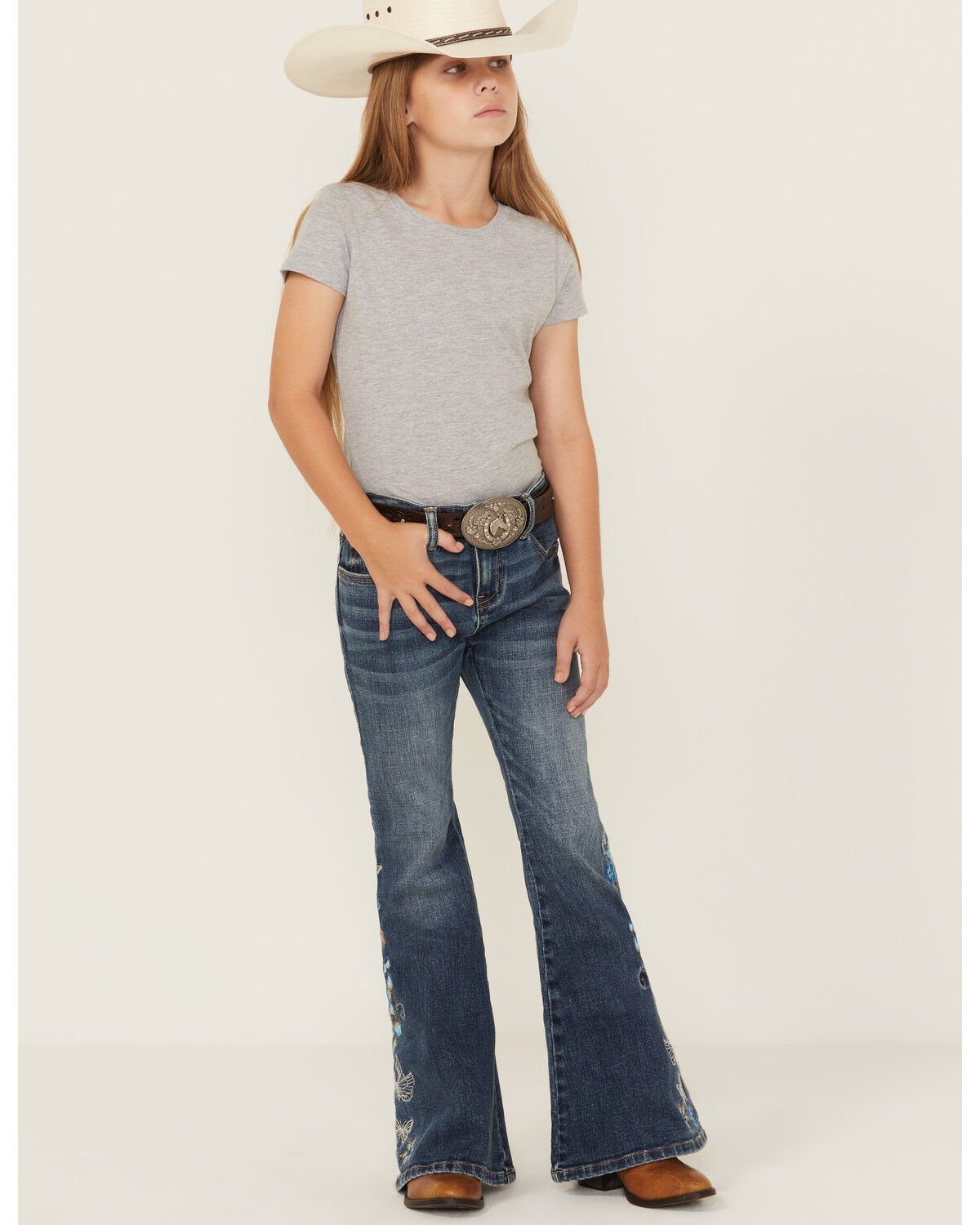 Girls' Shyanne Althea Floral Embroidered Flare Stretch Denim Jeans
