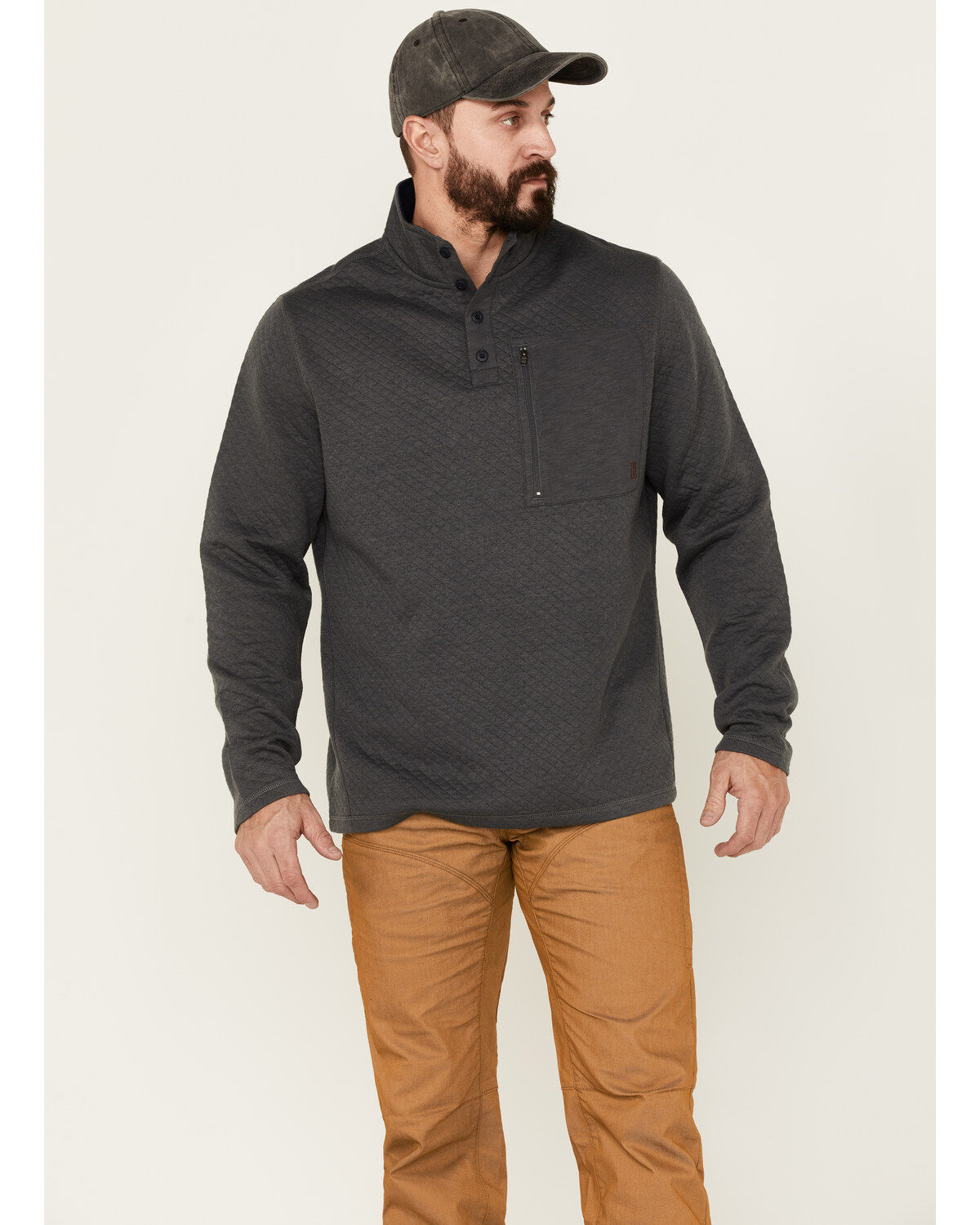 Men's Brothers and Sons Solid Quilt Weathered Mock 1/4 Button Front Pu